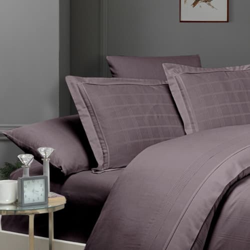 Pościel satynowa 160x220 w kratę ROYCE LILAC — zestaw rodzinny