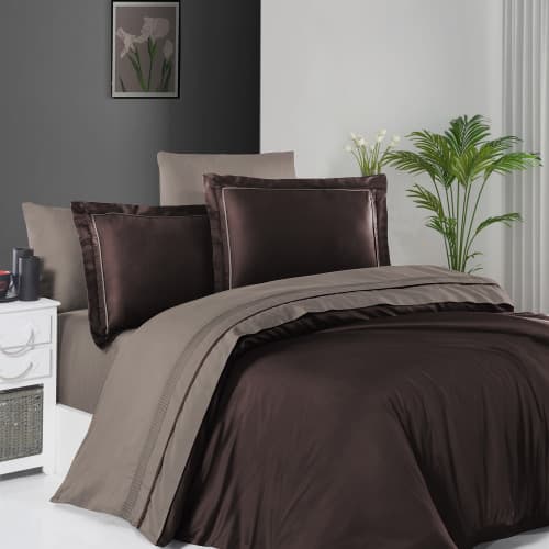 Pościel 200x220 BROWN MINK satyna bawełniana premium