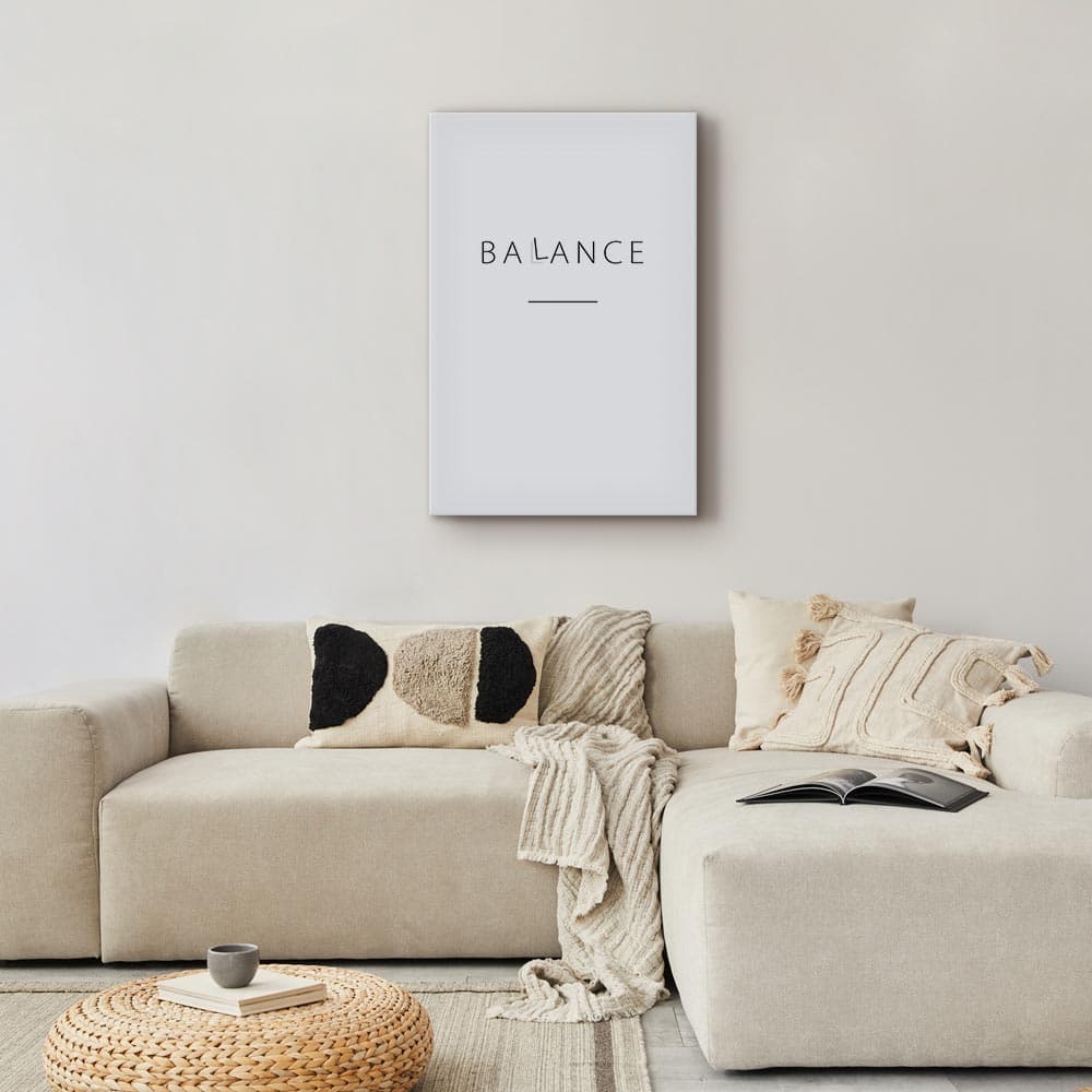 Leinwandbild Balans słów - czarny napis po angielsku na białym tle 80×120 cm, Standardleinwand
