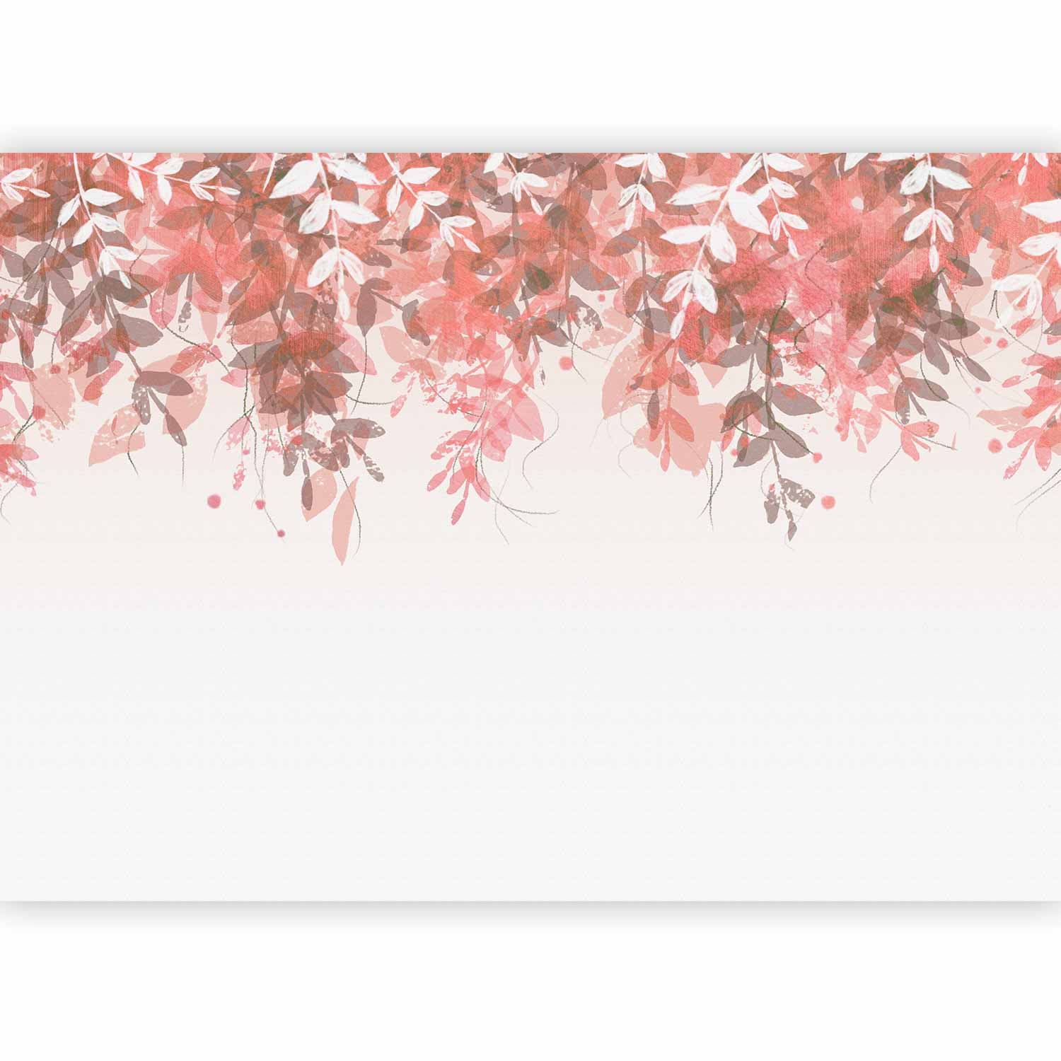 Wall mural Pod roślinnością - wiszące pnącza różowych liści na neutralnym tle 100×70 cm, standard non-woven