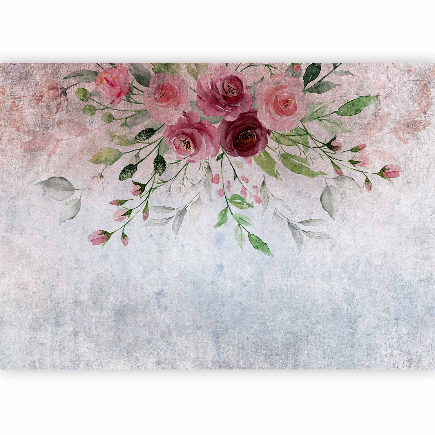 Wall mural Rozkwit lata - motyw roślinny z kwiatami i liśćmi w różowych tonach 100×70 cm, standard non-woven