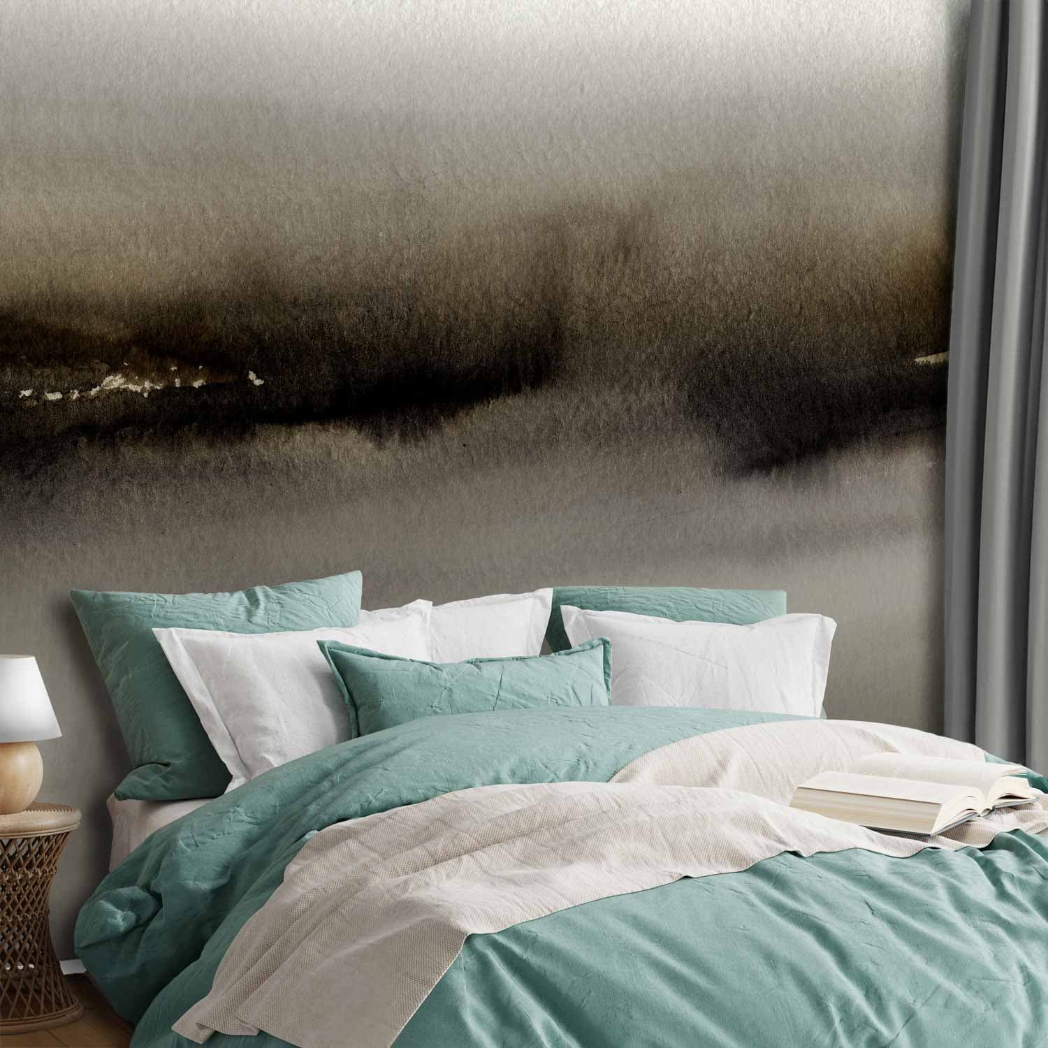 Fototapeta Diuna - abstrakcyjny nowoczesny obraz w szarościach z czarnym deseniem 100×70 cm, flizelina standard