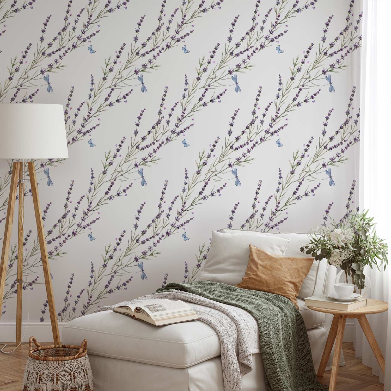 Wallpaper Motyle wśród lawendy 50×1000 cm, standard non-woven