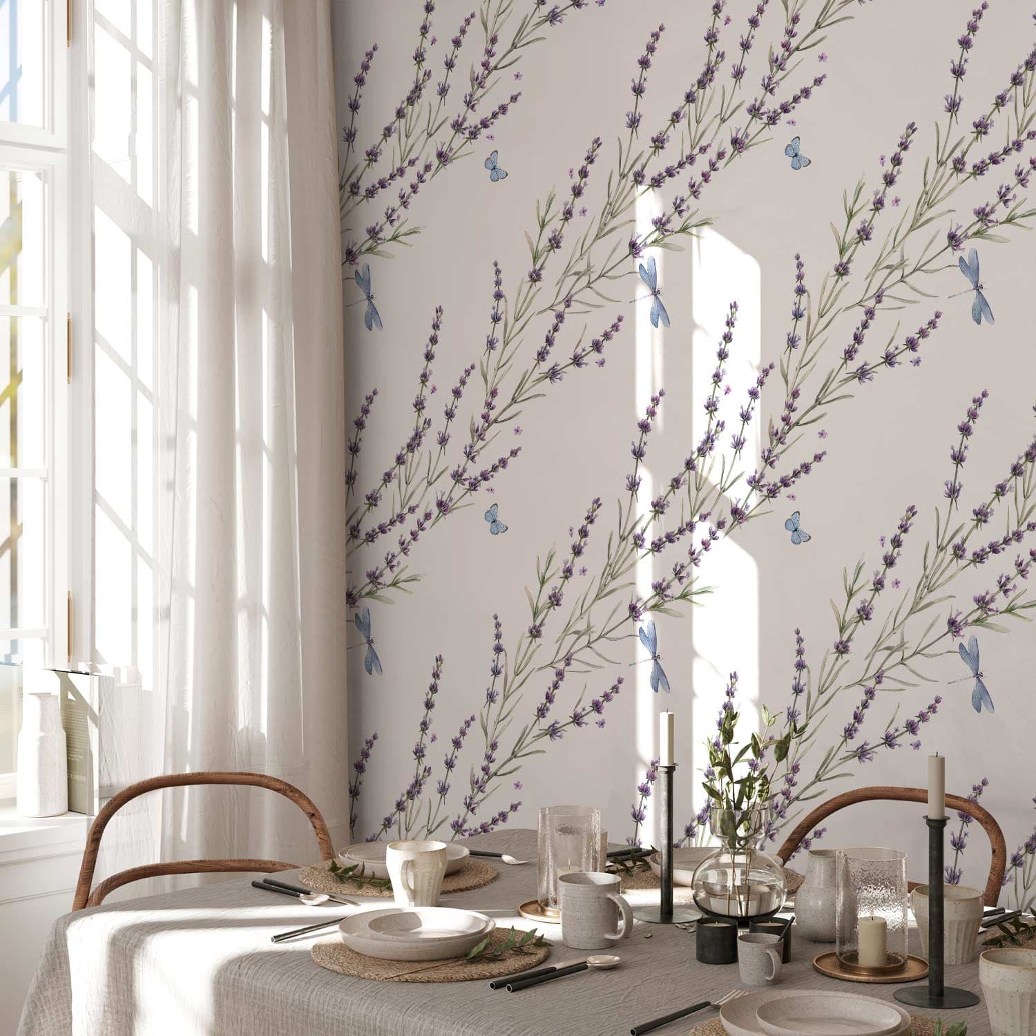 Wallpaper Motyle wśród lawendy 50×1000 cm, standard non-woven