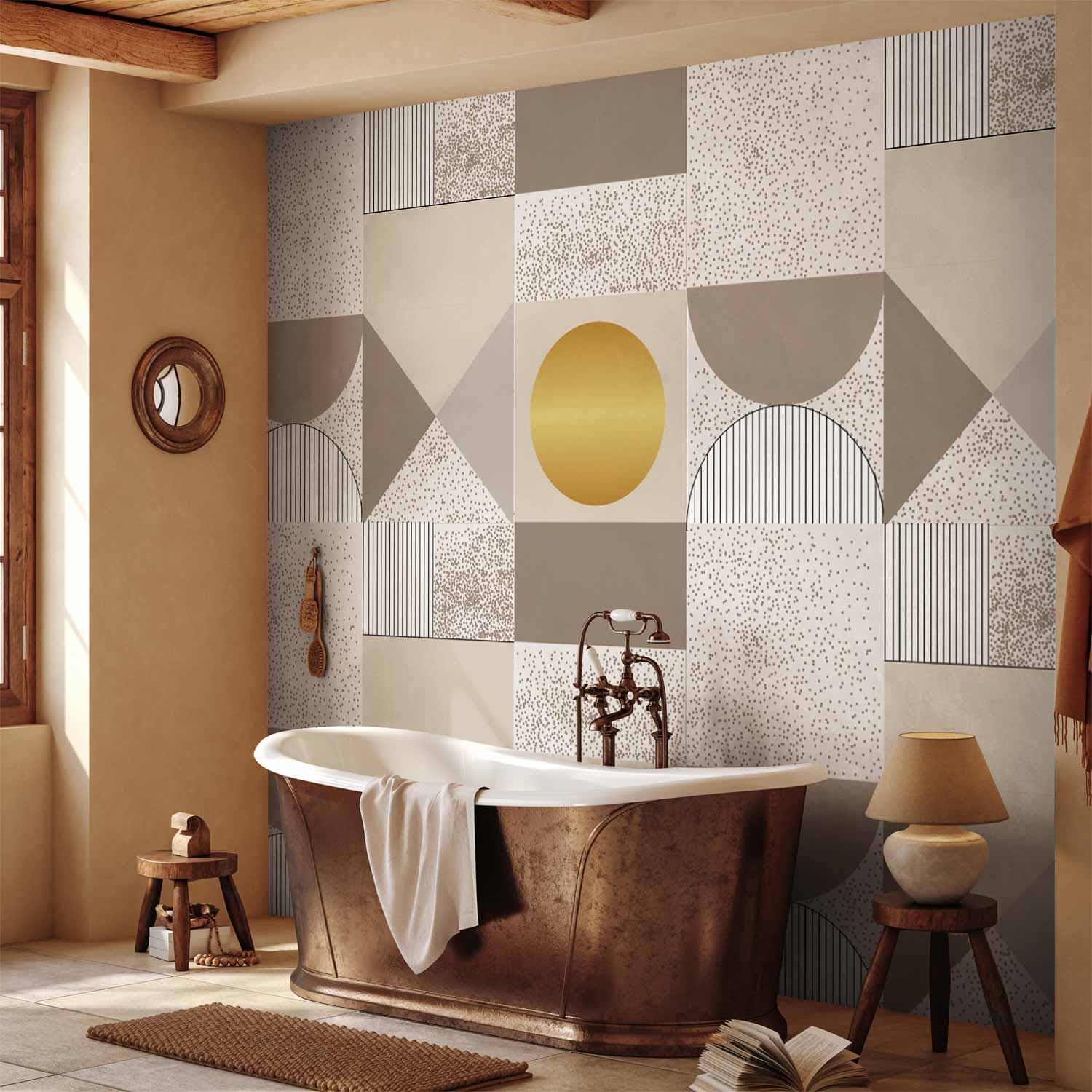 Fototapeta Beżowo-złoty wzór geometryczny 150×105 cm, materiał wodoodporny