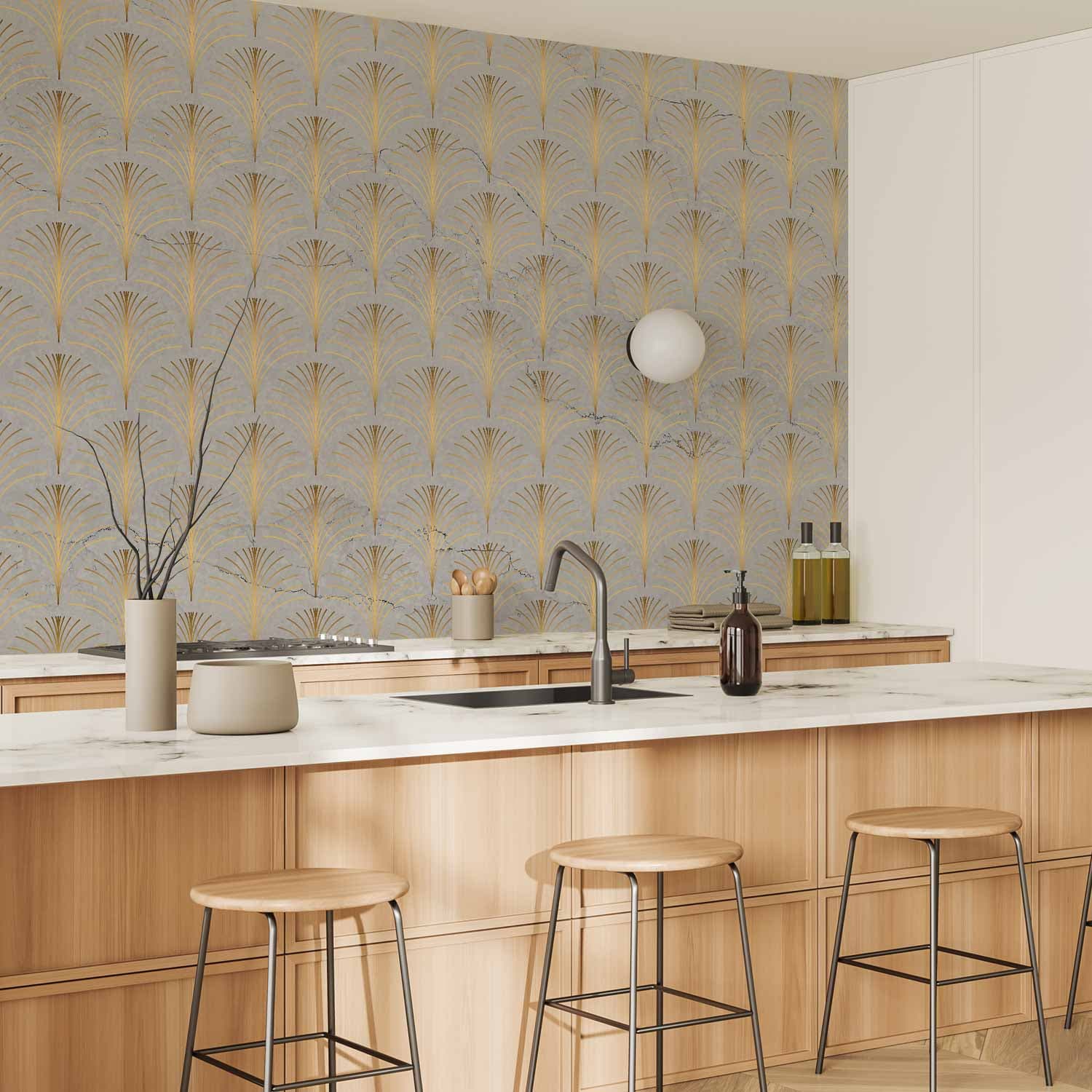 Wall mural Linearny wzór z dodatkiem złotego 100×70 cm, waterproof material
