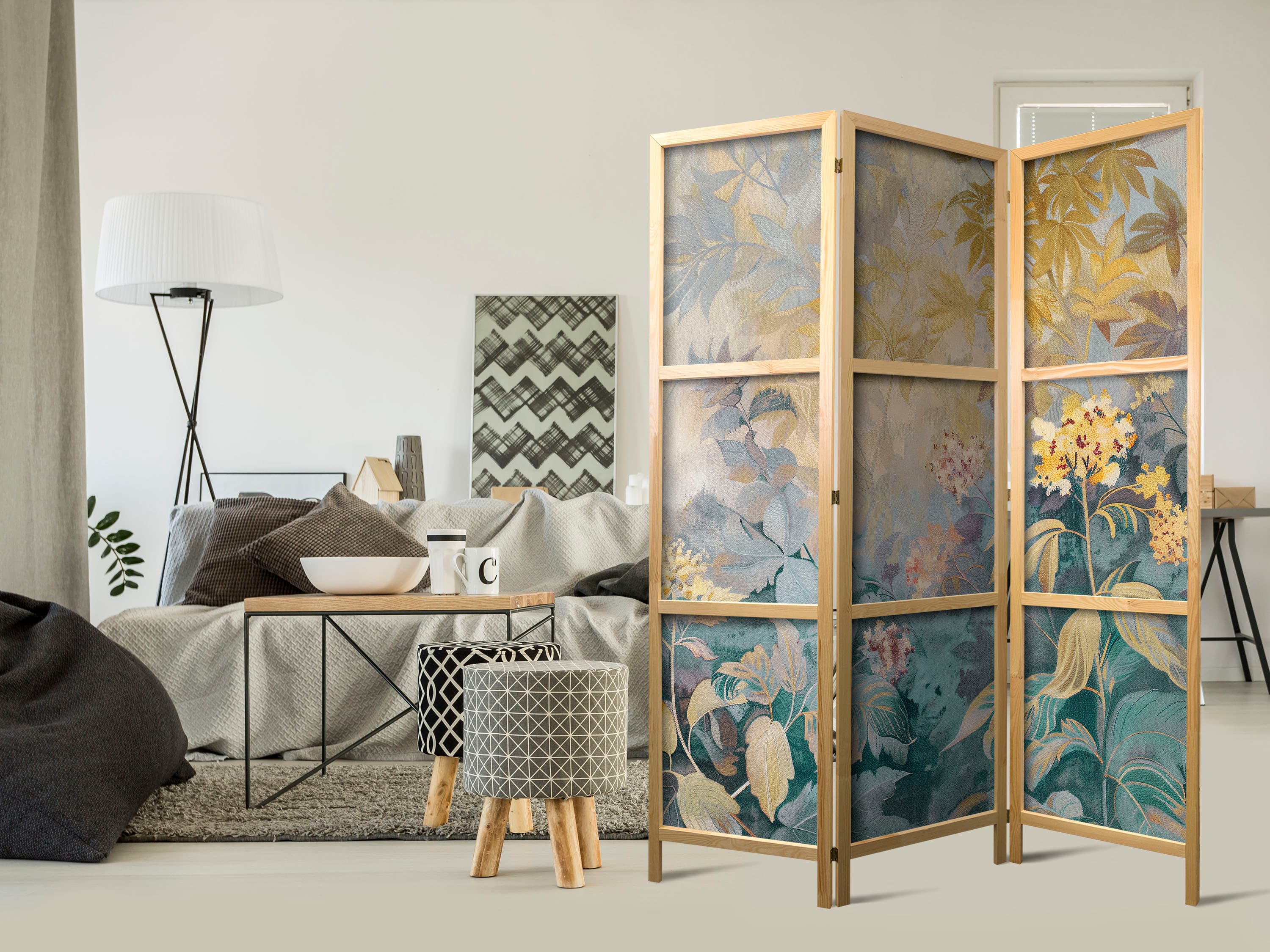 Японська ширма Gobelinowy wzór z łąką i kwiatami - kilim z wiosennym motywem 135×172 см, японська