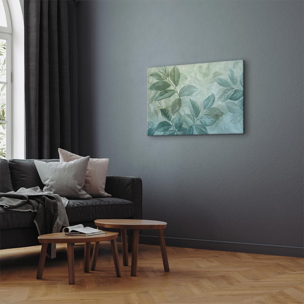 Obraz na płótnie Duże liście w odcieniach zielono-miętowych: motyw botaniczny 120×80 cm, płótno włoskie