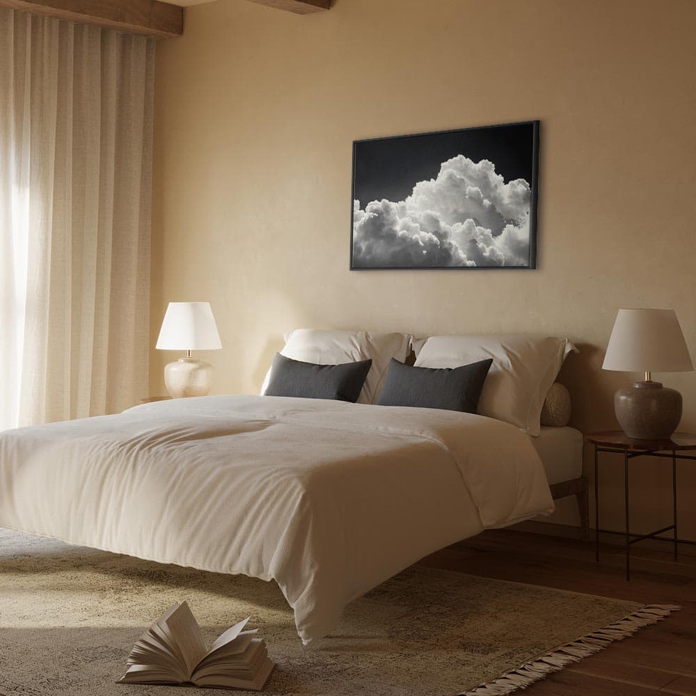 Obraz na płótnie Odkryj nieskończoną grę słonecznego światła – chmury i cienie na niebie. 120×80 cm, płótno standard