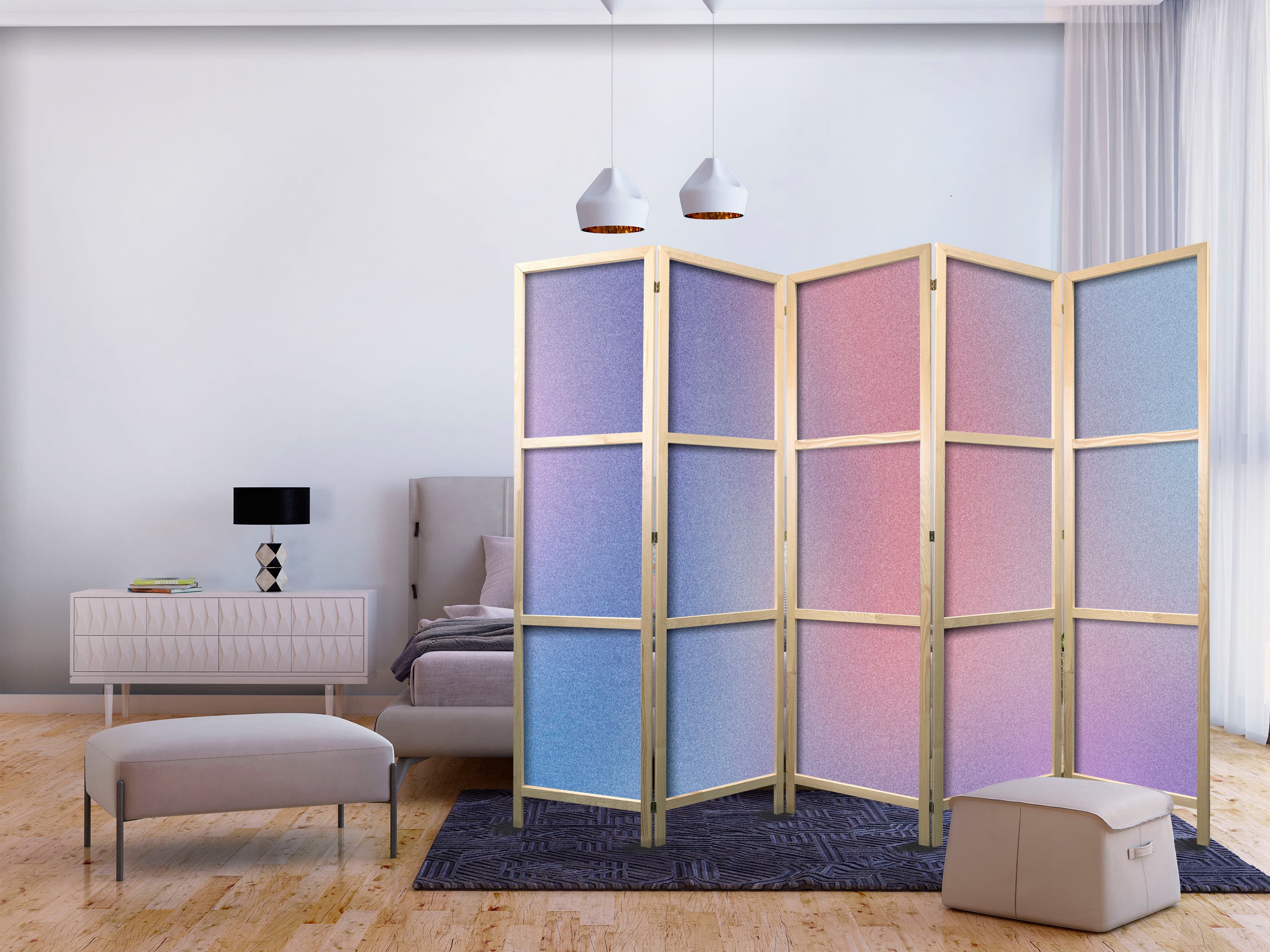 Parawan japoński Tęczowy gradient - delikatny wielokolorowy gradient przypominający mgłę 225×172 cm, japoński