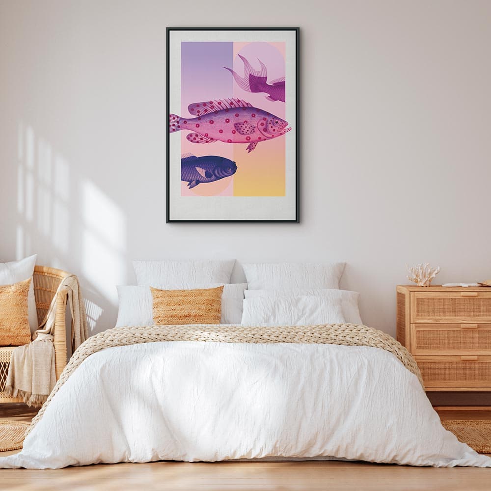 Картина на полотні Ryby w Pastelach - stylizowane ryby na tle gradientowych kształtów 60×90 см, стандартне полотно