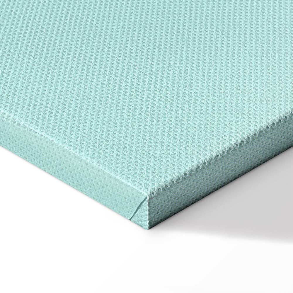 Obraz na płótnie Metaliczna Forma - abstrakcyjna rzeźba na miętowym tle z fioletowym halo 20×30 cm, płótno standard