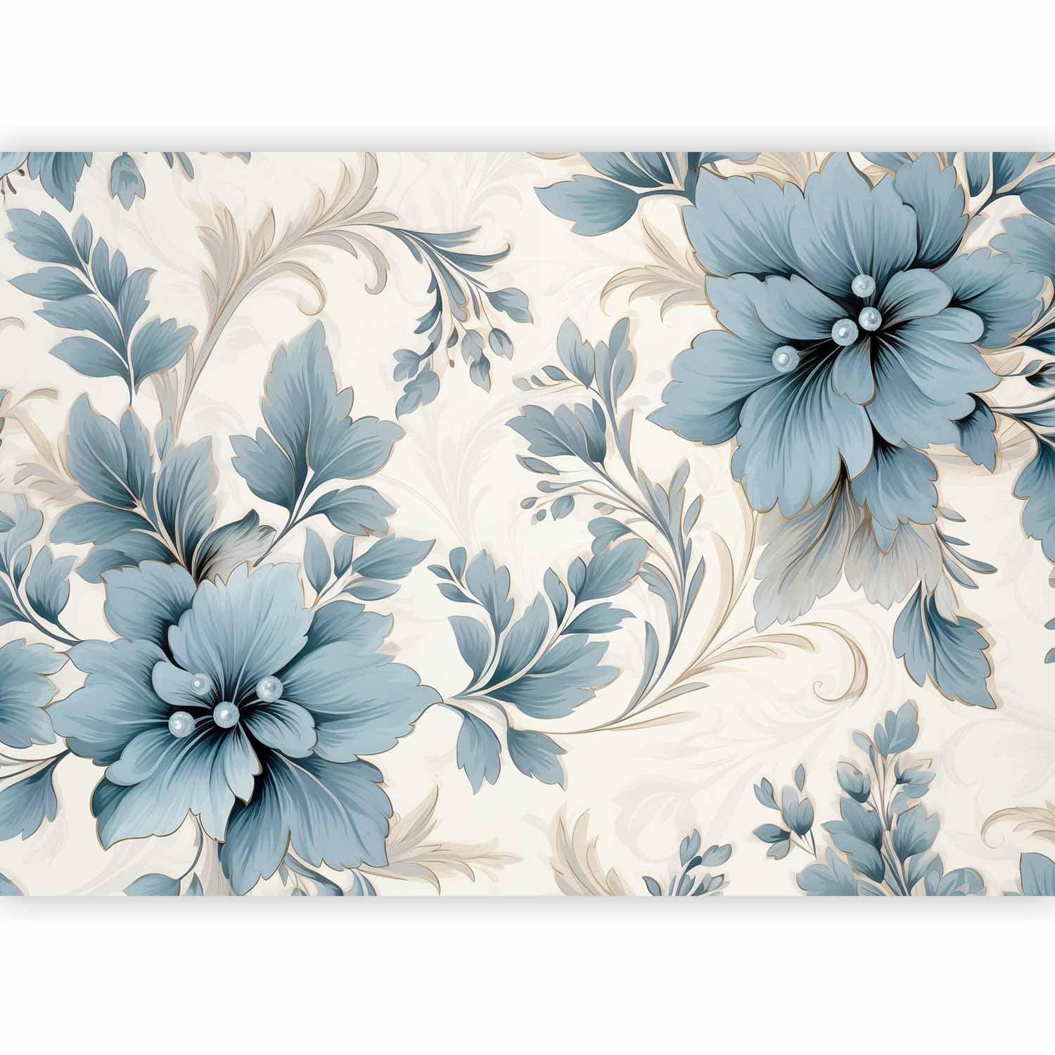 Fototapeta Turkusowe kwiaty w retro klimacie - florystyczne ornamenty 400×280 cm, flizelina standard