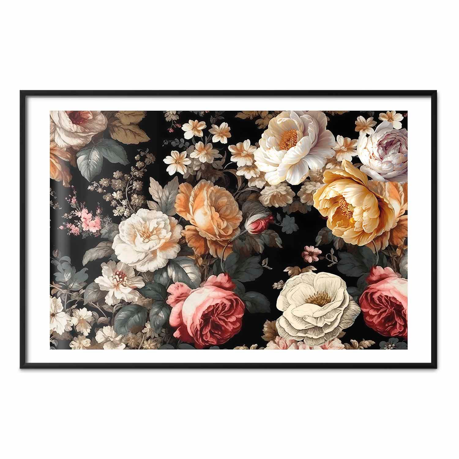Poster Kolorowe kwiaty na czarnym tle 30×21 cm