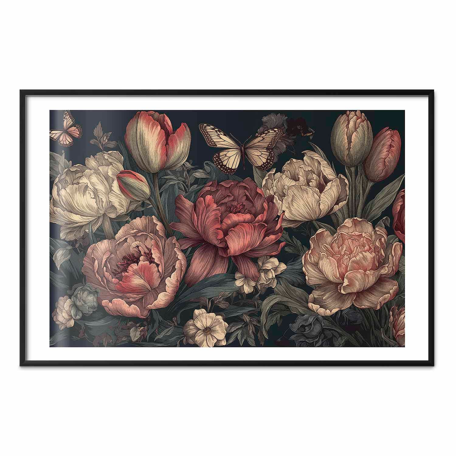 Plakat Kwiaty na turkusowym tle 30×21 cm