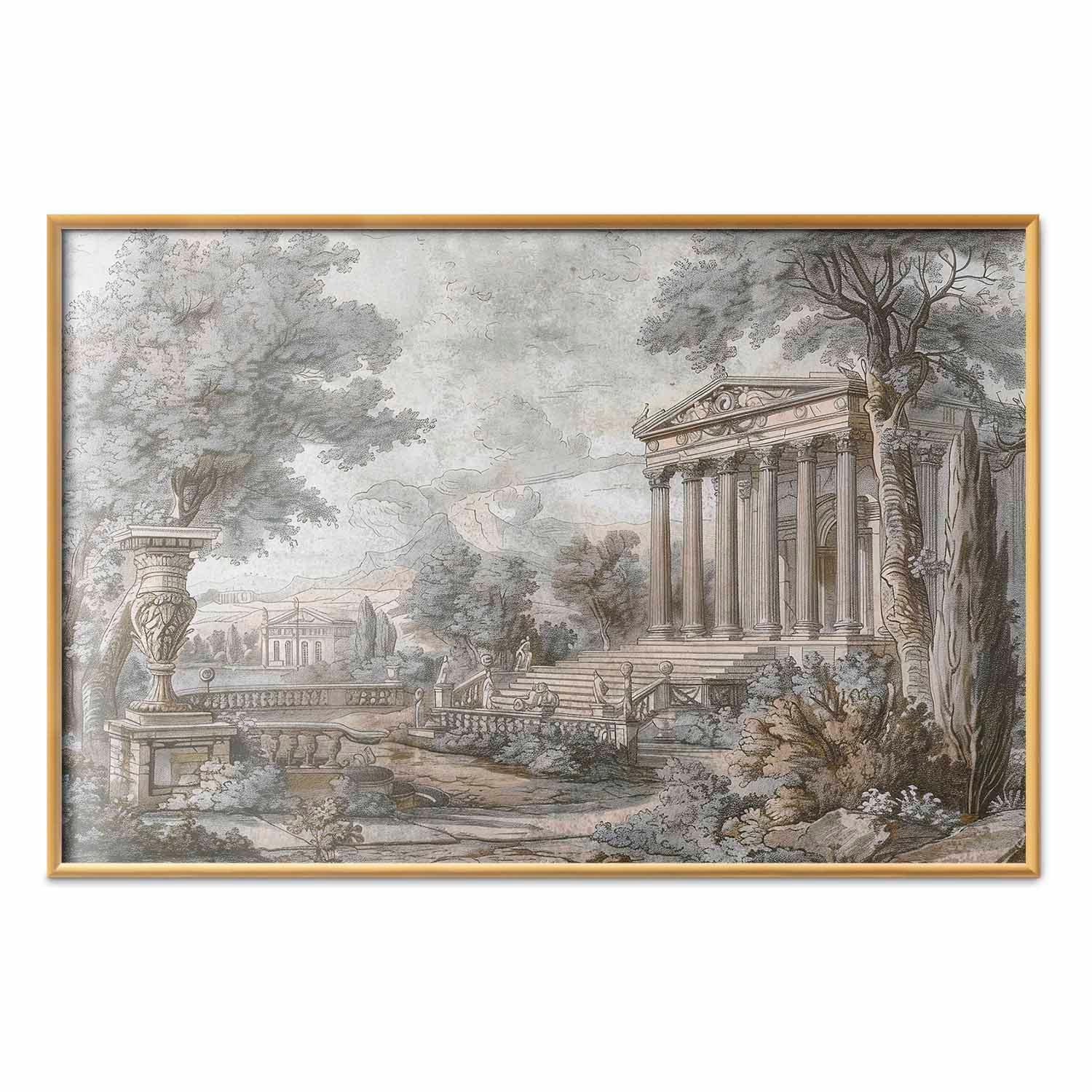 Poster Świątynia na wzgórzu - grecka architektura w stonowanej kolorystyce 30×21 cm