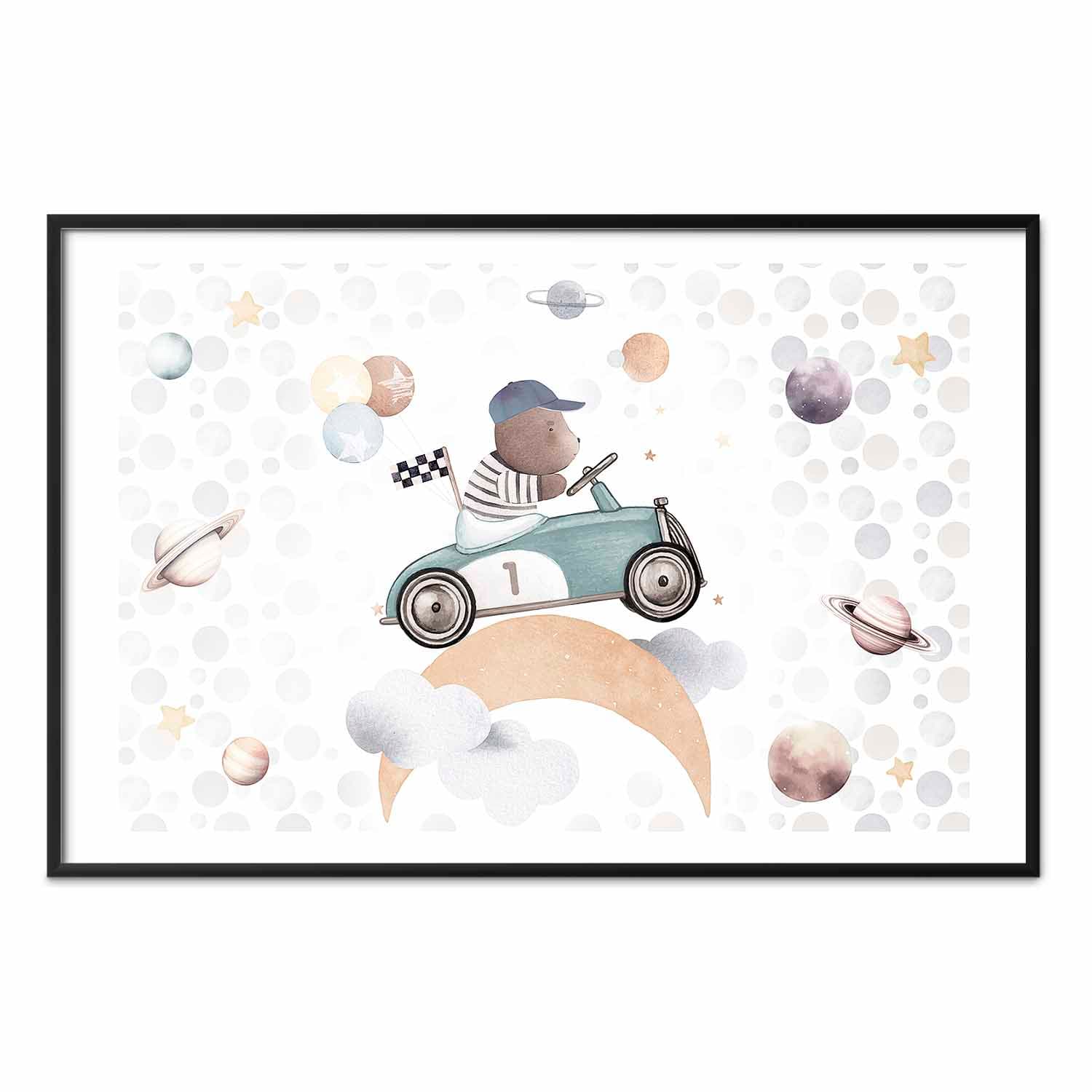 Plakat Miś w wyścigówce 30×21 cm