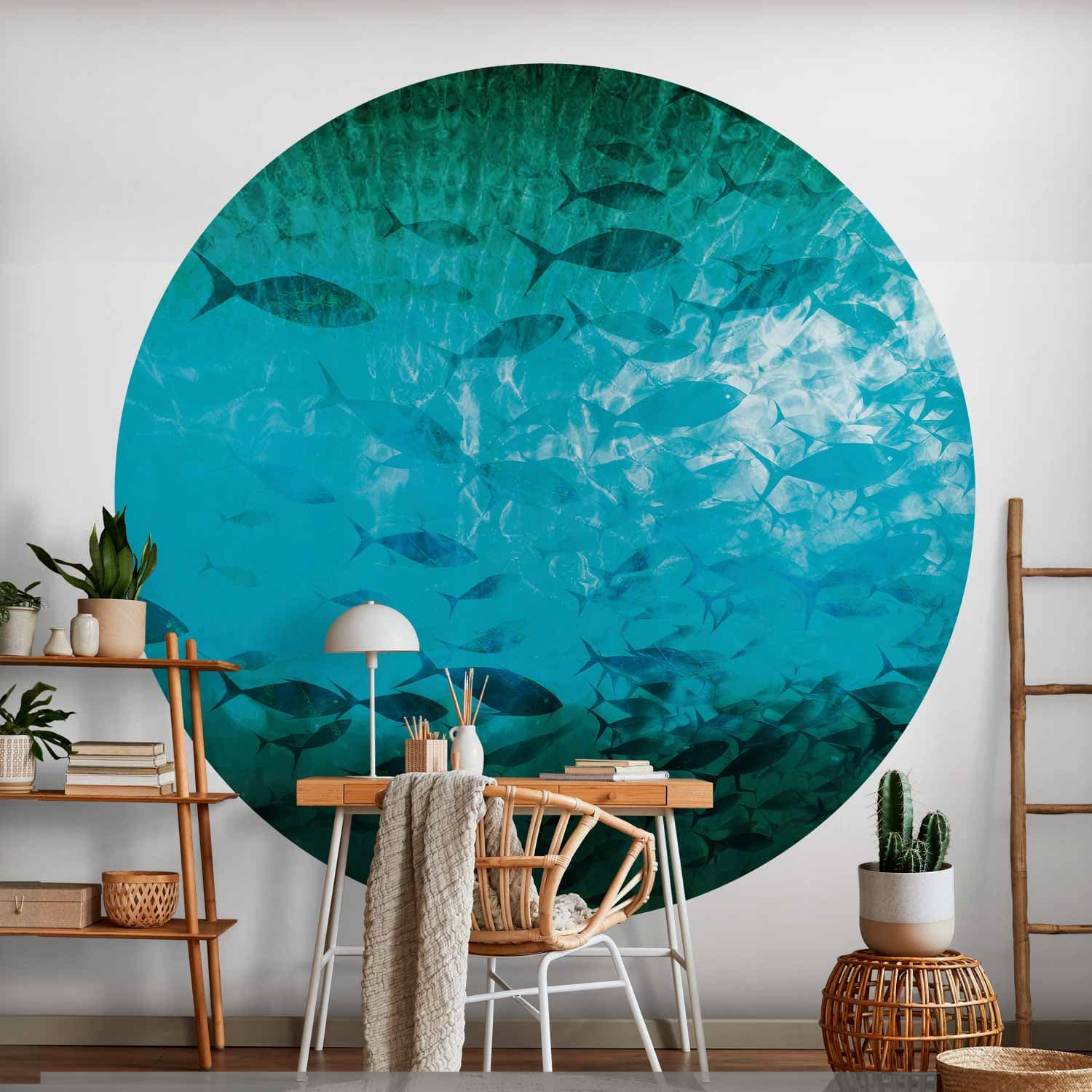 Fototapeta okrągła Gromada ciemnych ryb 140×140 cm, materiał samoprzylepny