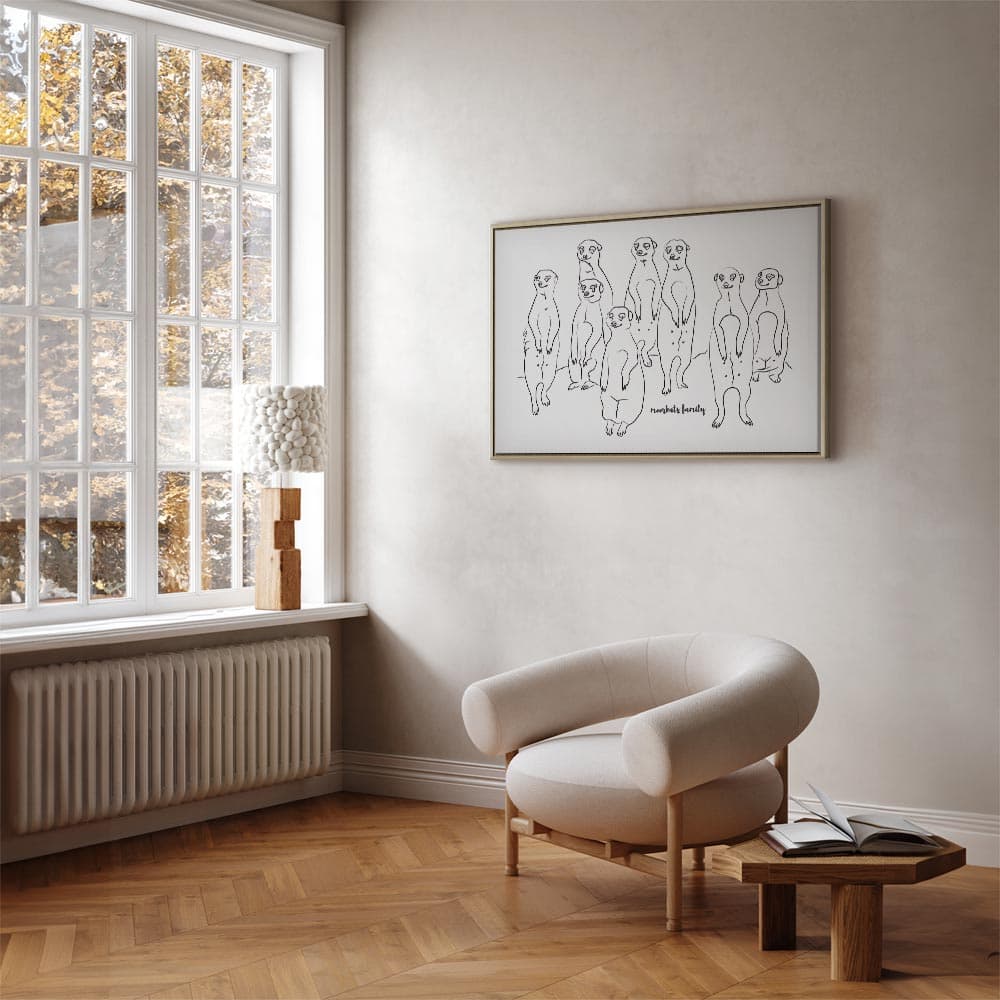 Leinwandbild Zwierzęcy patrol - surykatki z czarno-białym tłem 60×40 cm, Standardleinwand