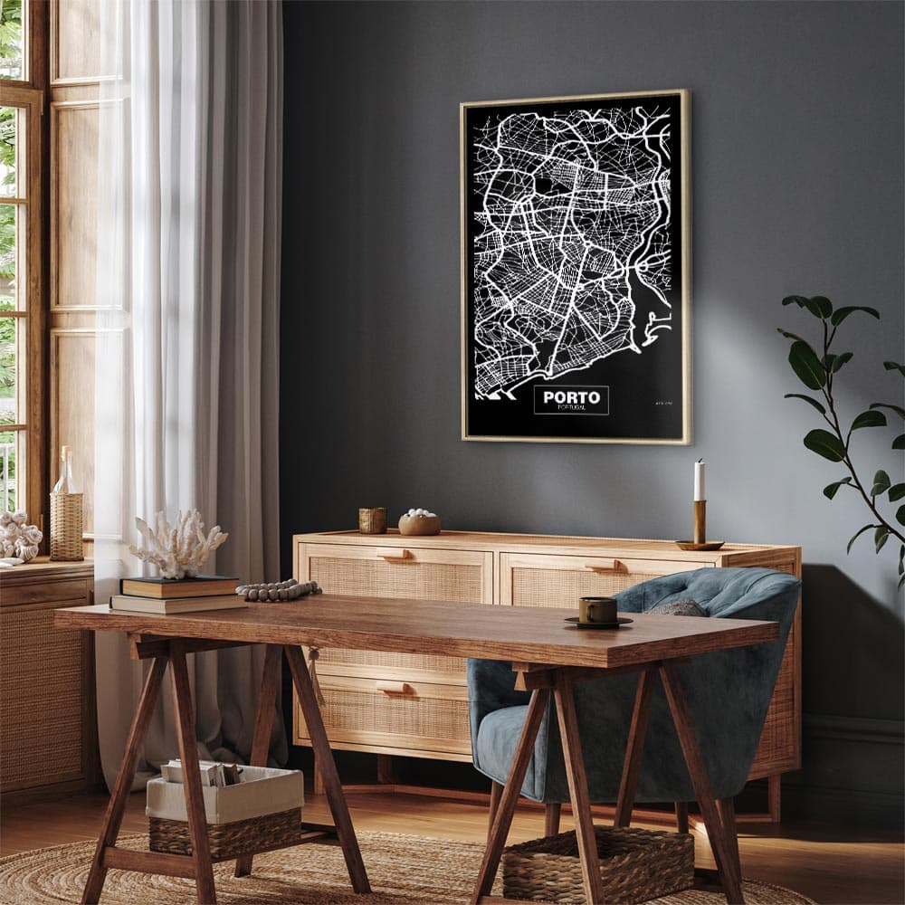 Canvas print Mapa w negatywie: Porto 40×60 cm, standard canvas