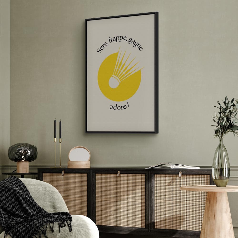 Obraz na płótnie Lotka do badmintona na tle żółtego koła 40×60 cm, płótno standard