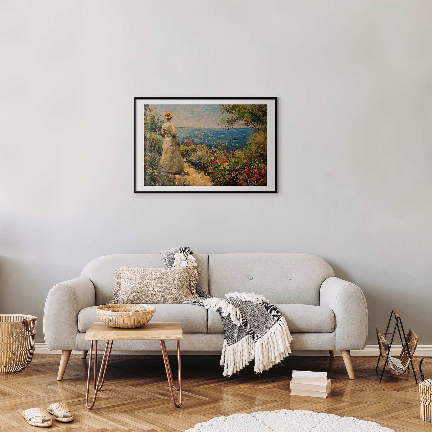 Plakat Nostalgiczna impresja - zamyślona kobieta kontempluje krajobraz 60×40 cm