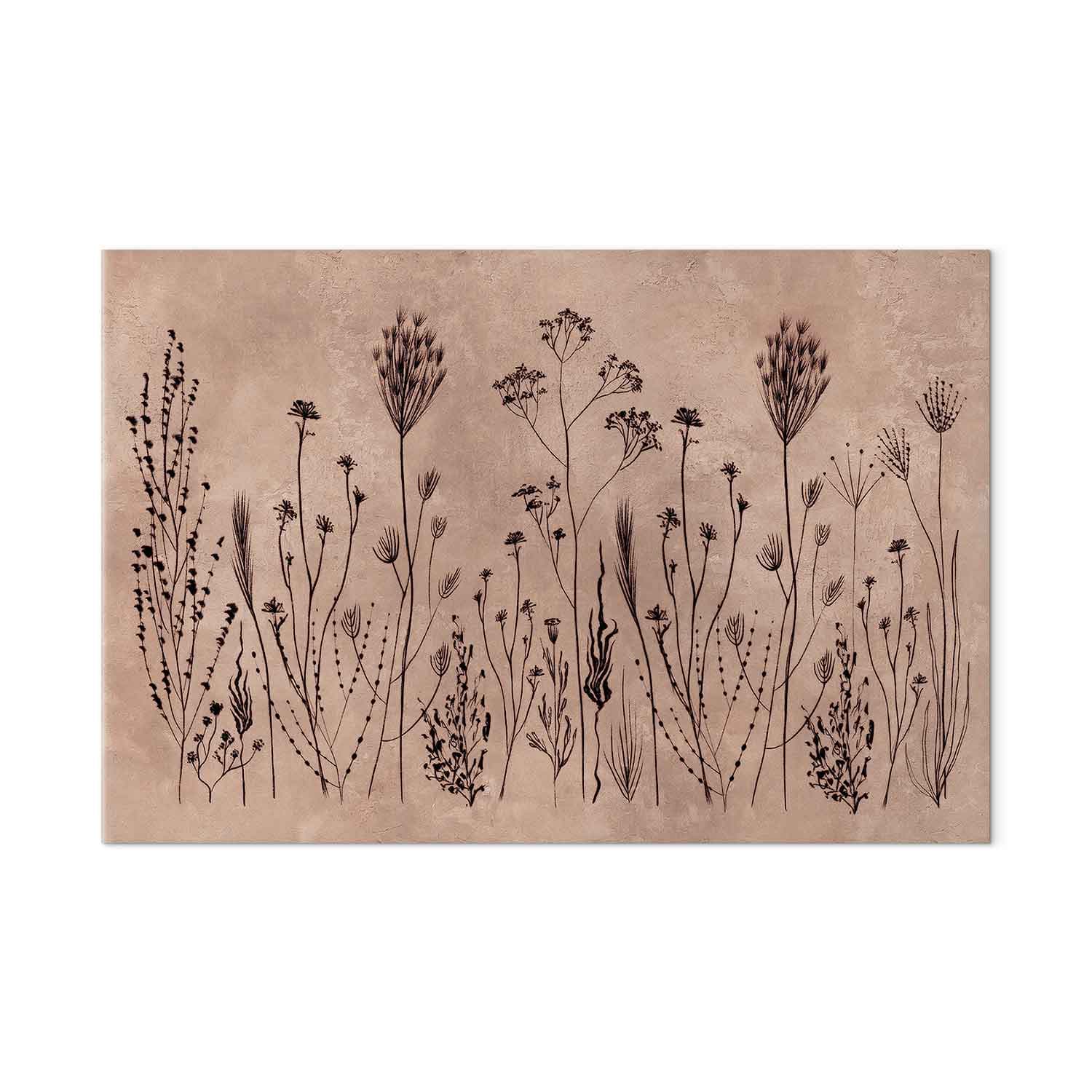 Obraz na płótnie Polne kwiaty - czarne rośliny na tle w technice lime wash 30×20 cm, płótno włoskie