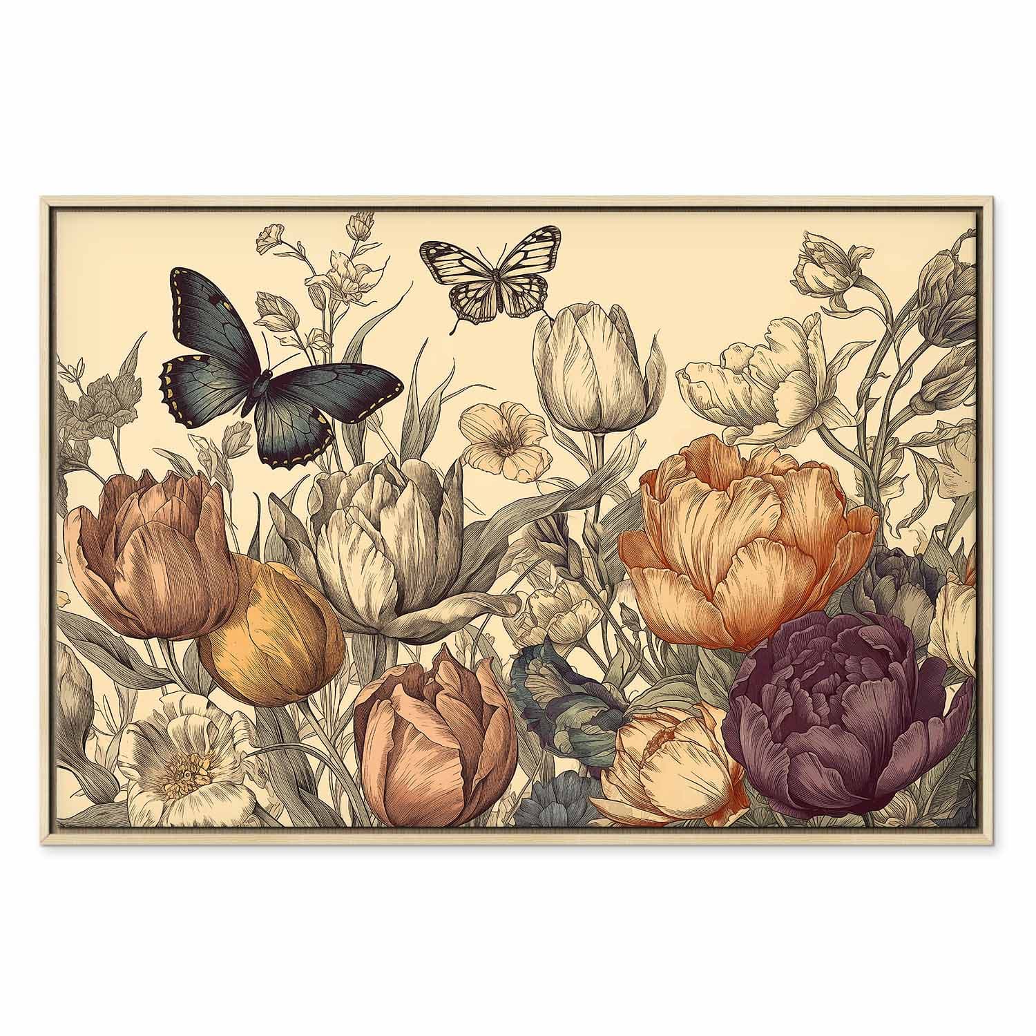 Canvas print Kolorowe tulipany na kremowym tle 90×60 cm, standard canvas