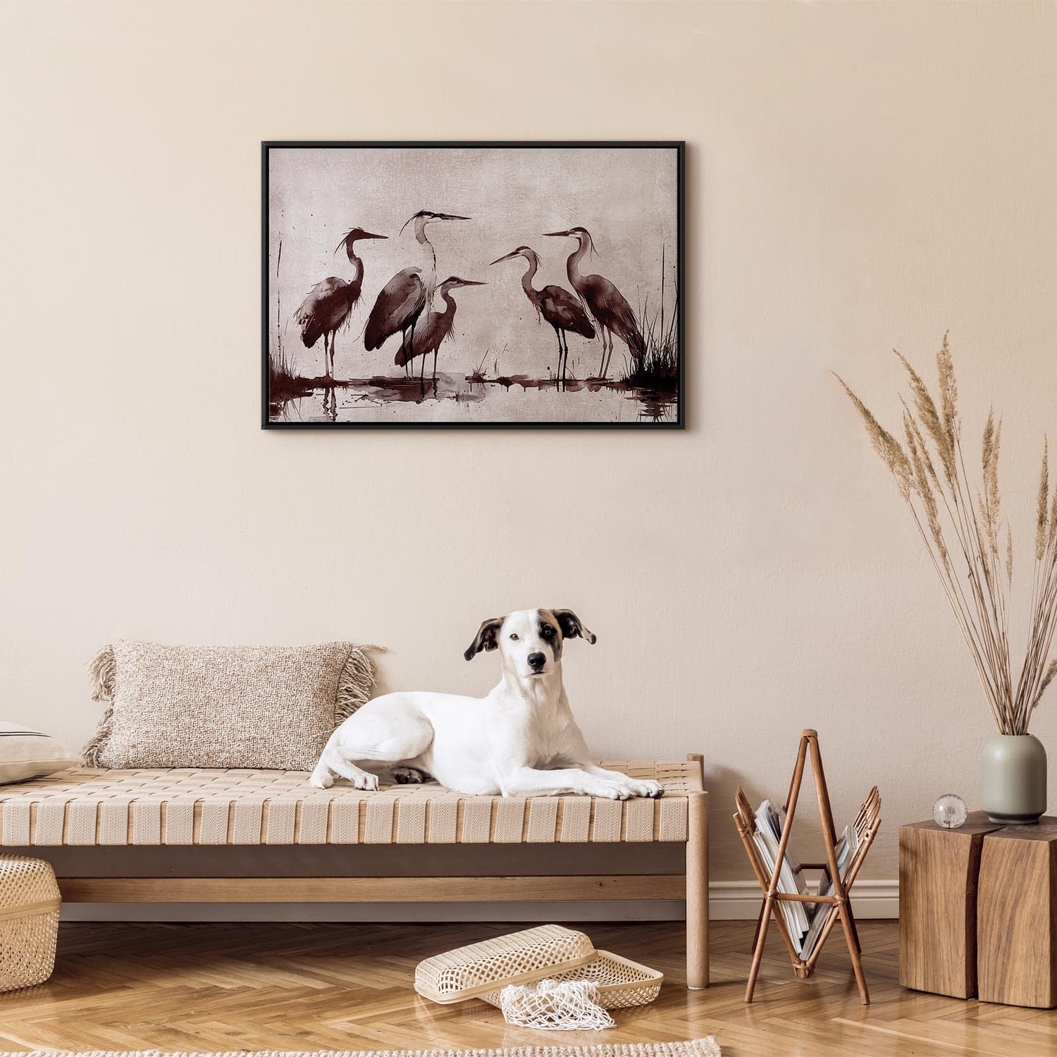 Leinwandbild Czaple malowane tuszem 90×60 cm, Standardleinwand