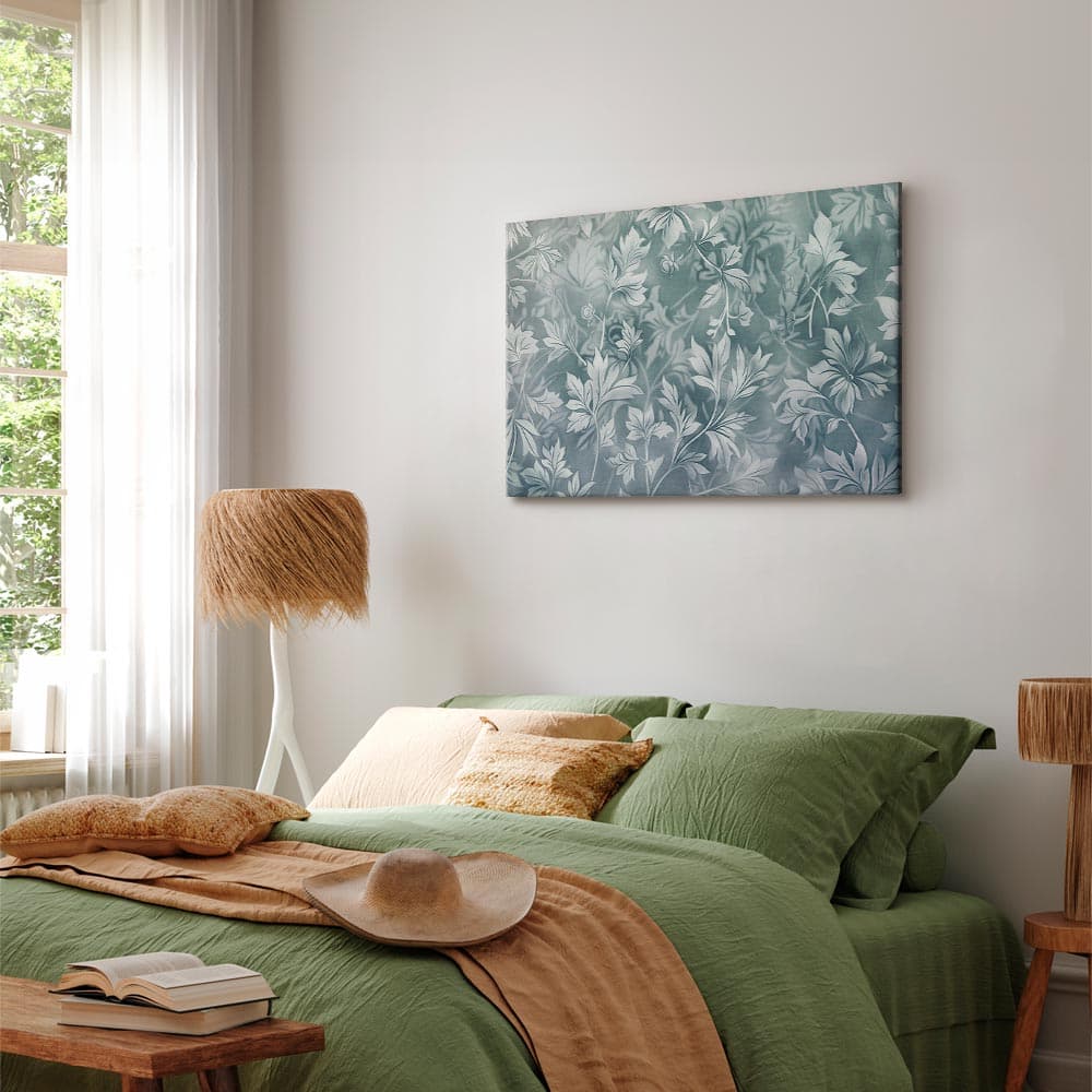 Картина на холсте Ornamenty w przetartych zgaszonych turkusach: delikatny wzór roślinny 30×20 см, итальянский холст