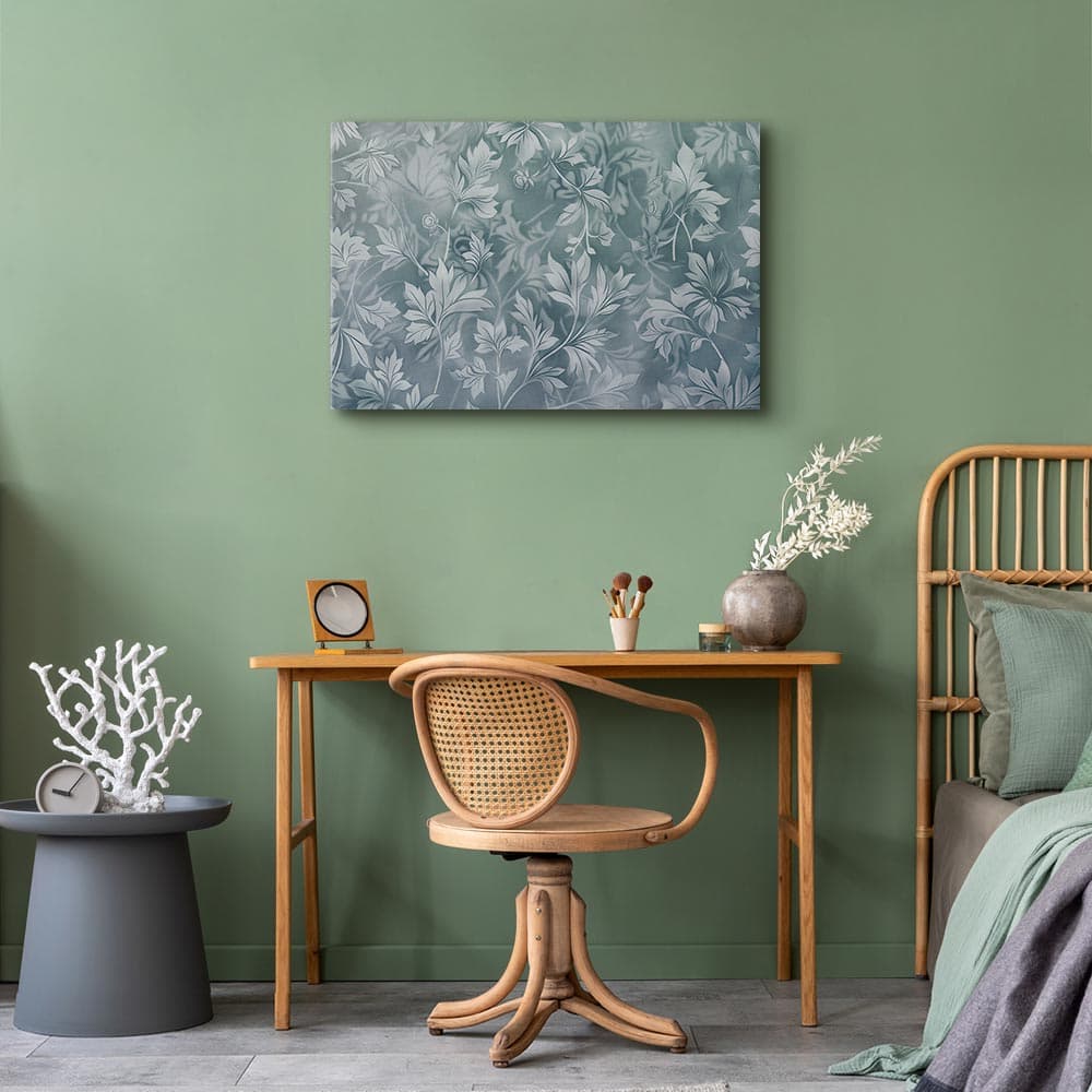 Картина на холсте Ornamenty w przetartych zgaszonych turkusach: delikatny wzór roślinny 30×20 см, итальянский холст