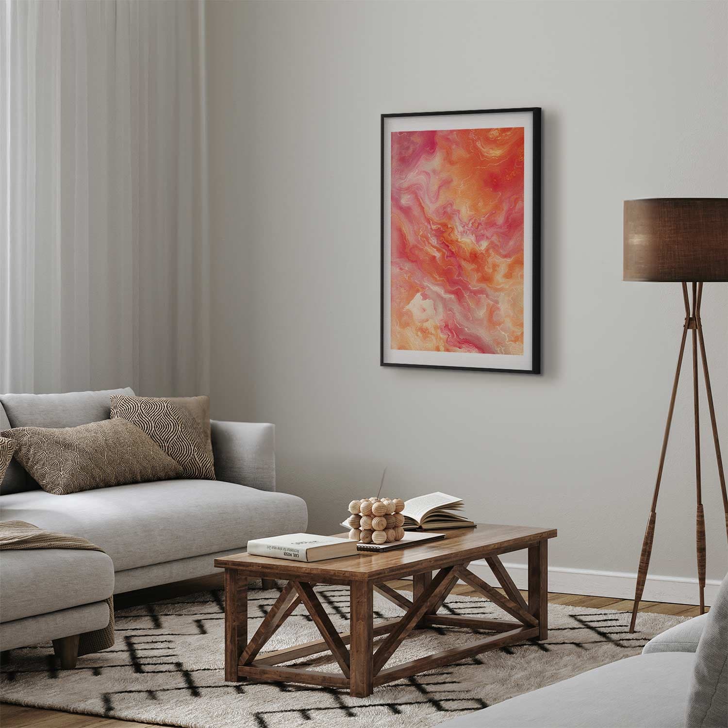 Poster Płomienne Barwy - dynamiczne kształty w kolorach ognia i różu 40×60 cm