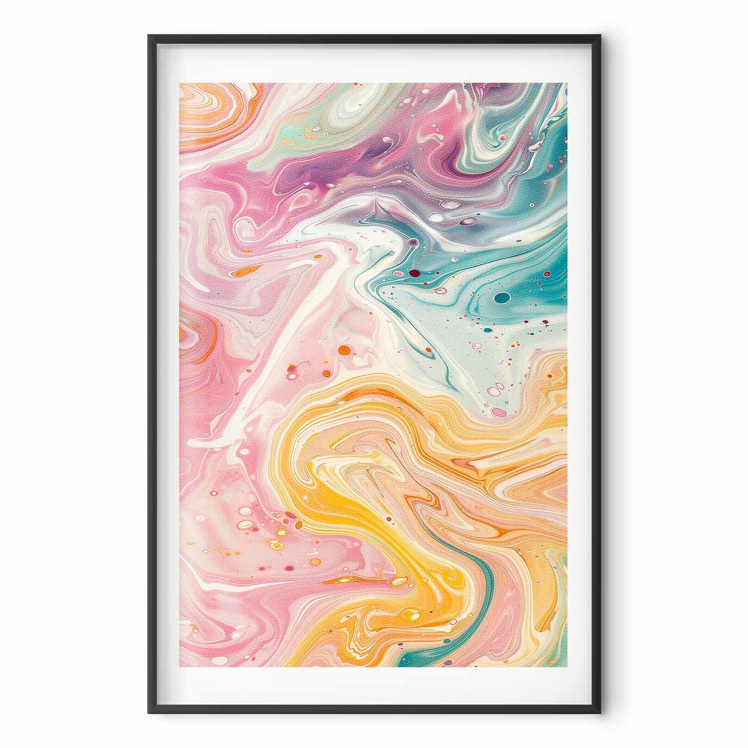 Poster Kolorowy Chaos - dynamiczne kształty w odcieniach różu żółci i błękitu 40×60 cm