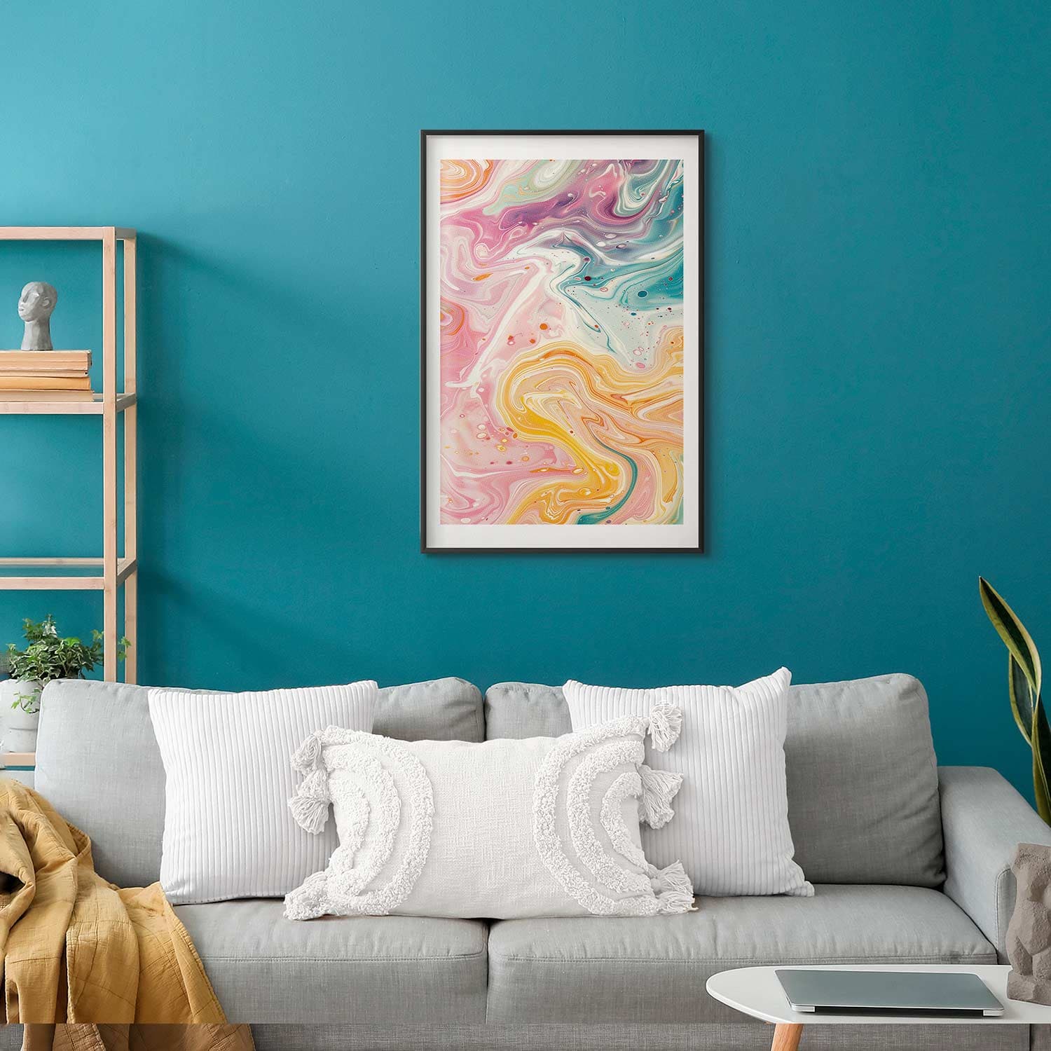 Poster Kolorowy Chaos - dynamiczne kształty w odcieniach różu żółci i błękitu 40×60 cm