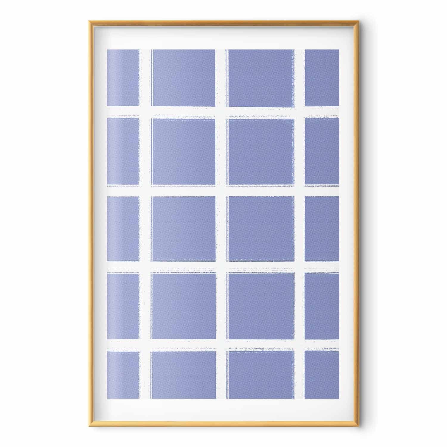 Постер Białe linie - kratka z dużym oczkiem na niebieskim tle 60×90 см