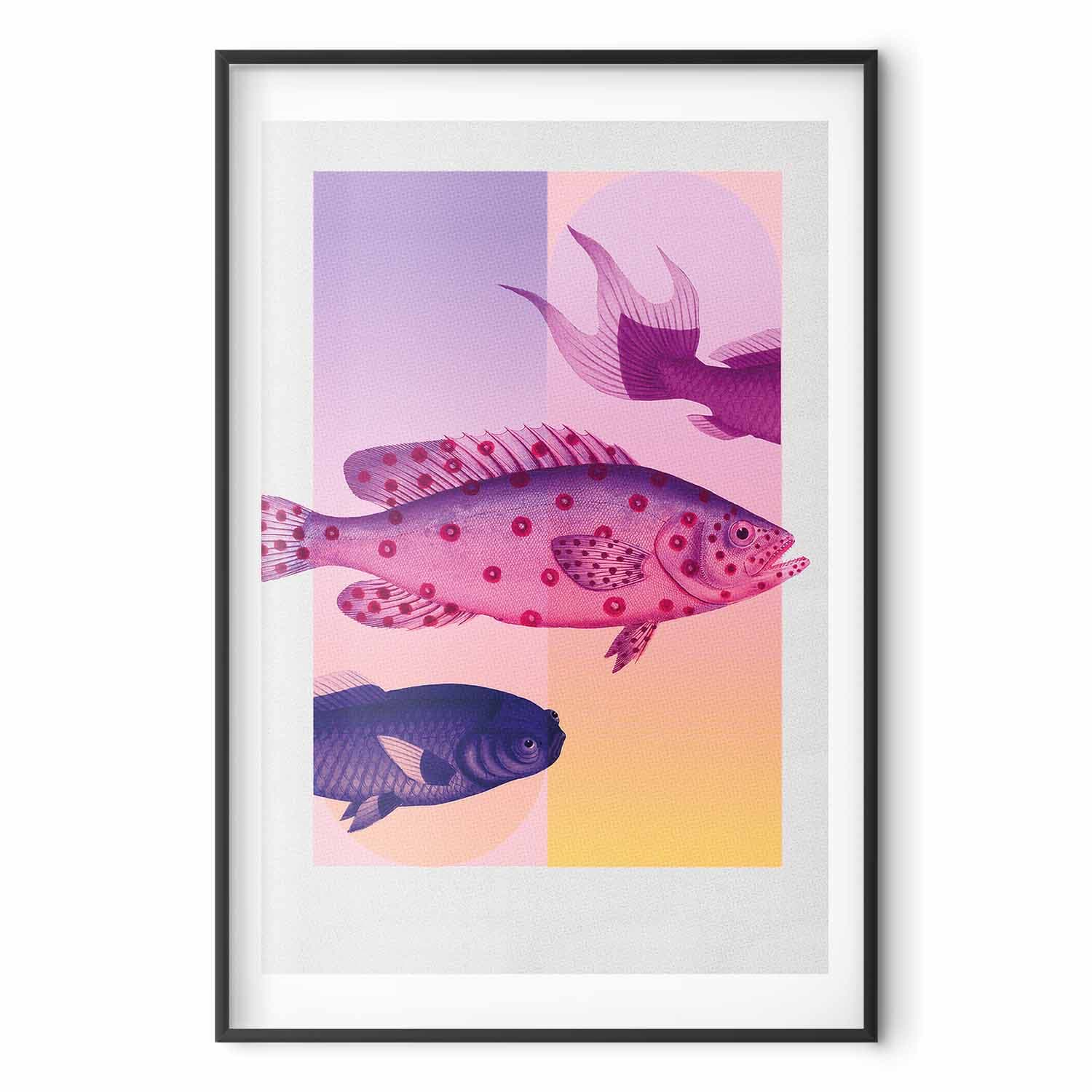 Plakat Fantazyjne Ryby - artystyczna ilustracja ryb na kolorowym tle 40×60 cm