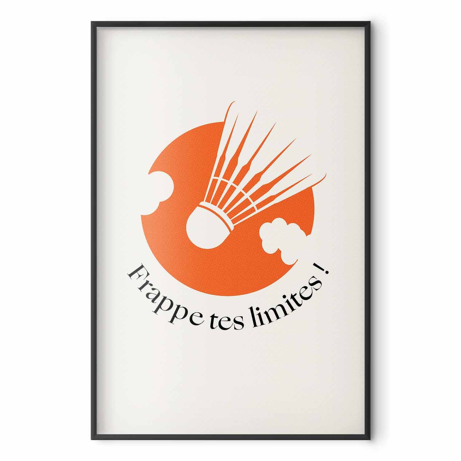 Poster Lotka do badmintona na tle pomarańczowego słońca 21×30 cm