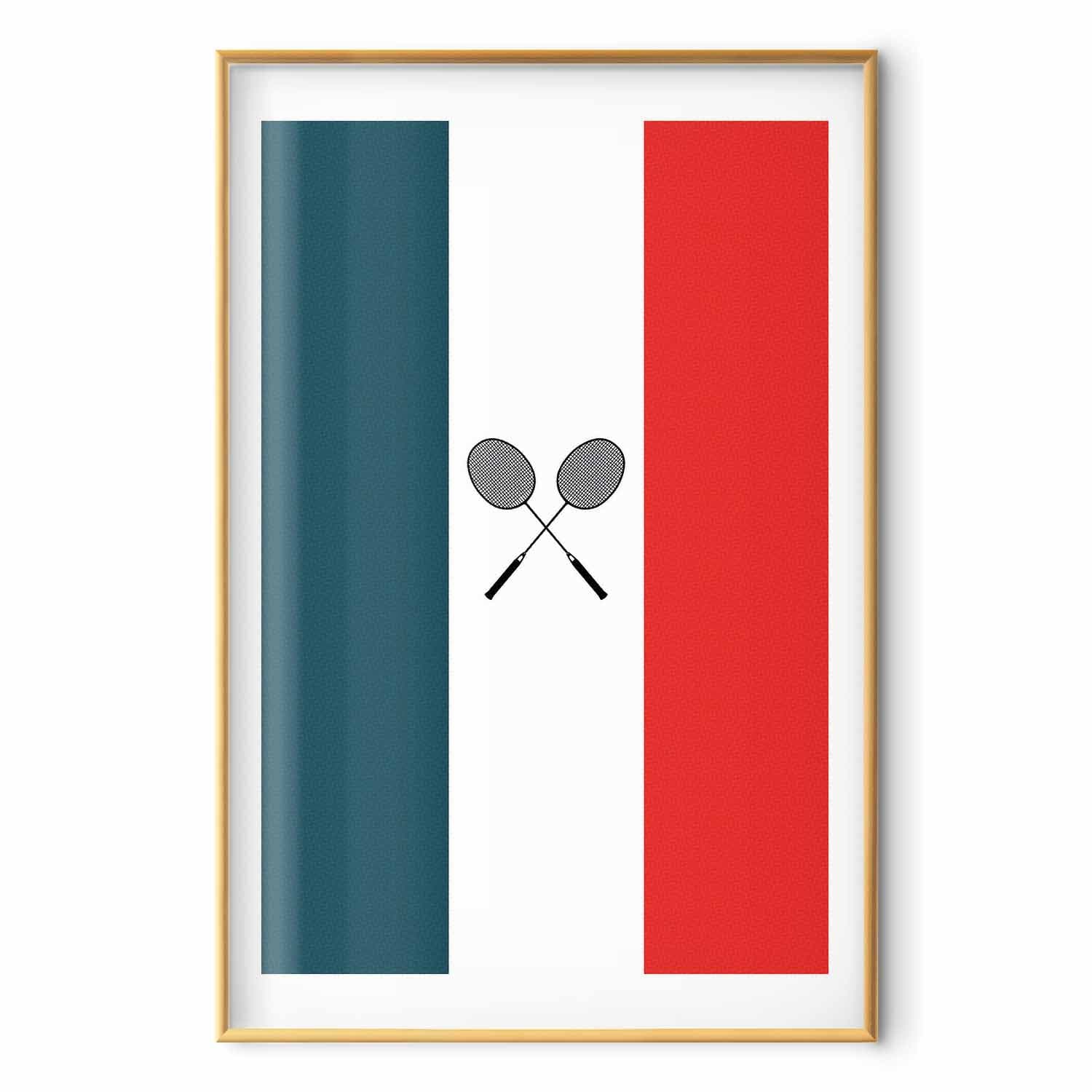 Plakat Flagi Francji i czarne paletki do badmintona 30×42 cm