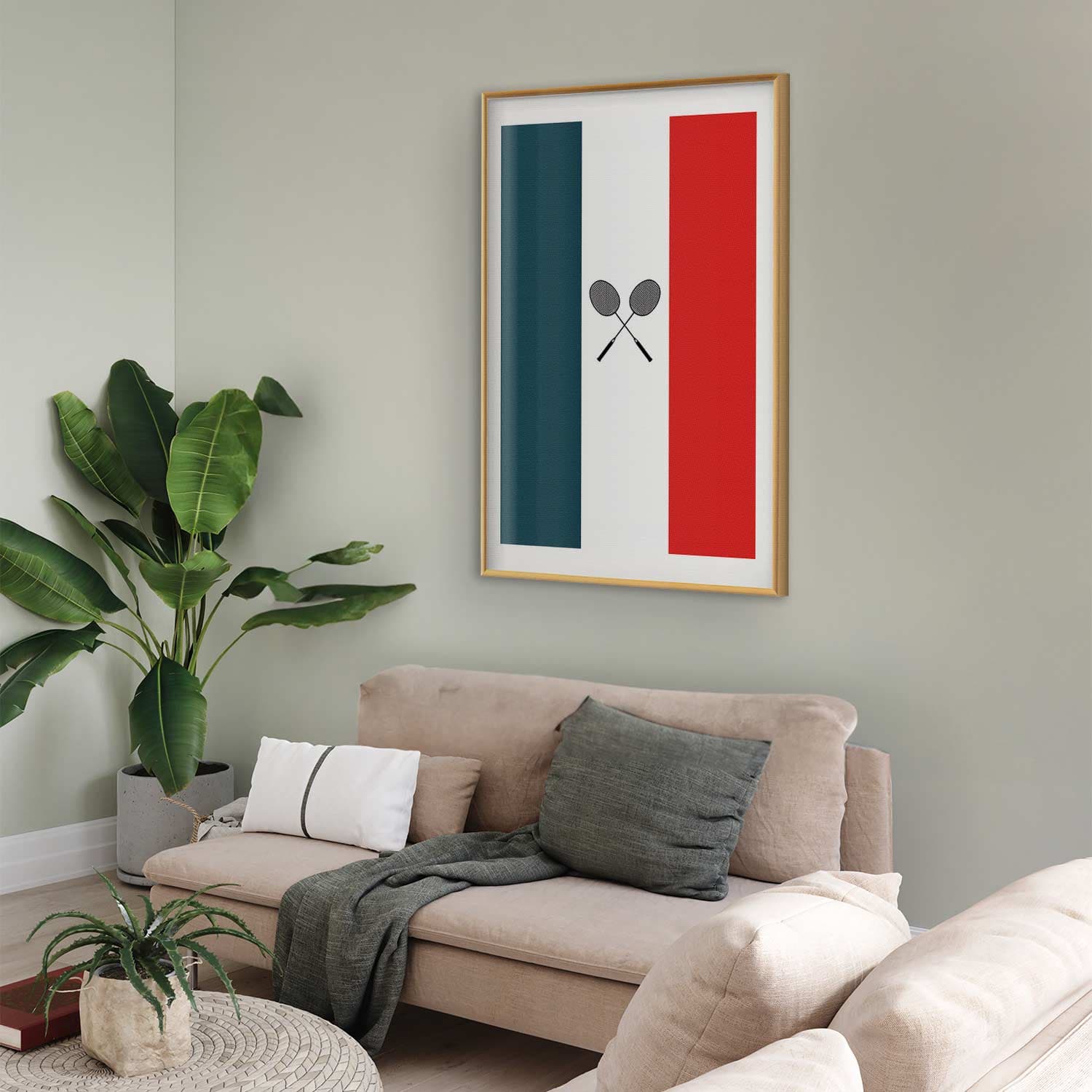 Plakat Flagi Francji i czarne paletki do badmintona 30×42 cm