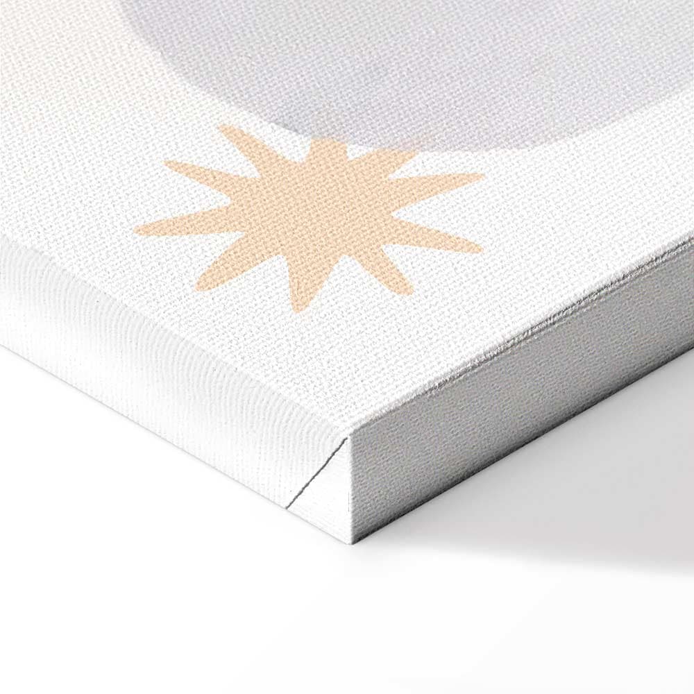 Canvas print Literki ponad tęczą - Literki pośród strug deszczu i chmur z tęczą księżycem i gwiazdkami na jasnym tle 30×20 cm, Italian canvas