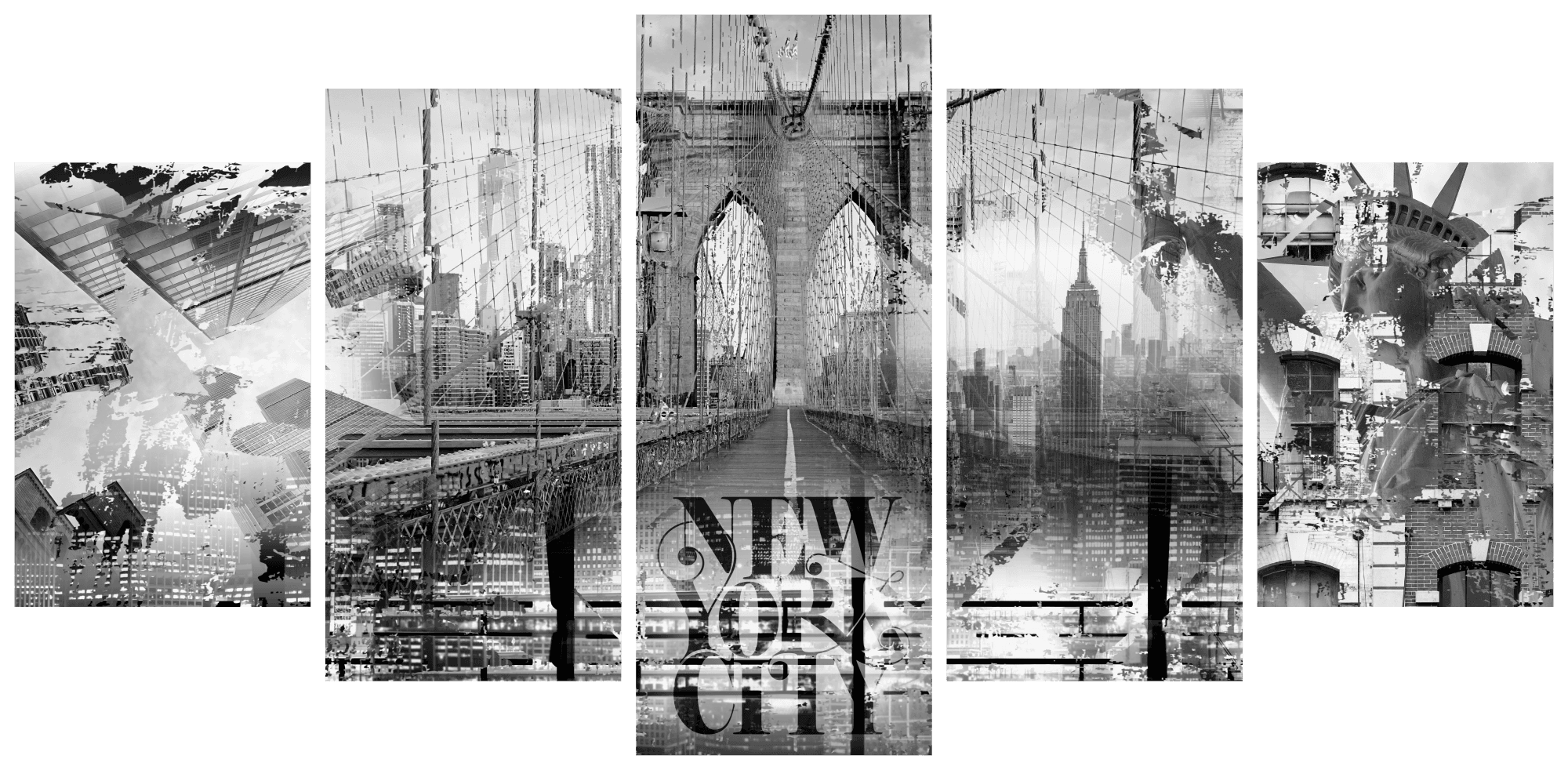 Картина на холсте New York City Collage szeroki czarno-biały 100×50 см, стандартный холст