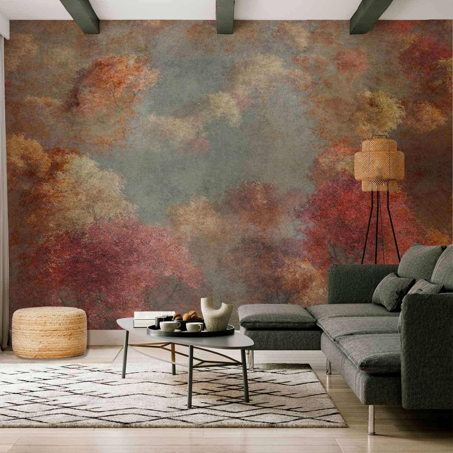 Fototapeta Natura jesienią - pejzaż jesiennych drzew w malowanym stylu retro 150x105 cm