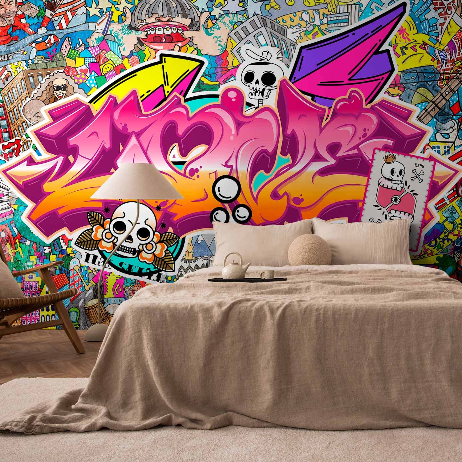 Fototapeta Sztuka ulicy - abstrakcyjny miejski kolorowy mural graffiti z napisem 250x175 cm