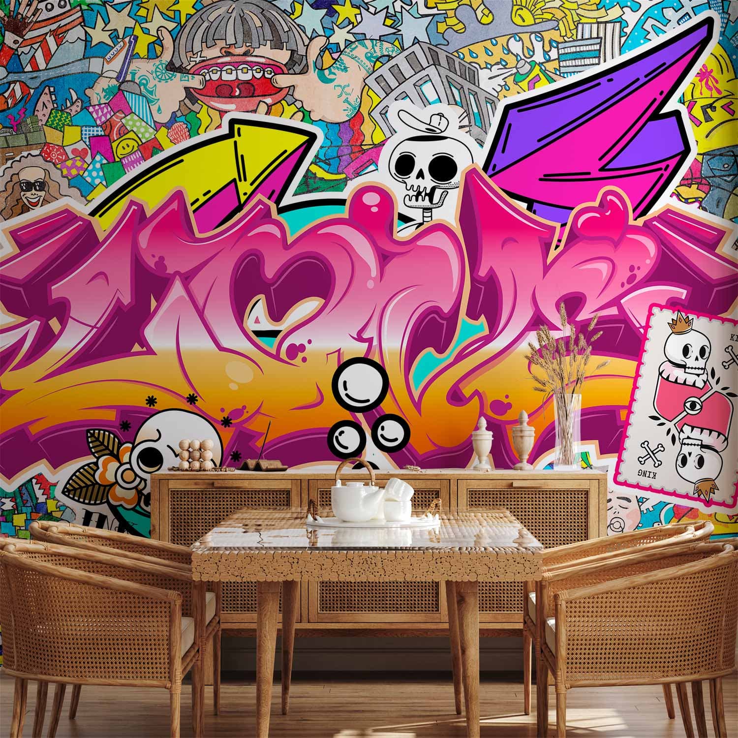 Fototapeta Sztuka ulicy - abstrakcyjny miejski kolorowy mural graffiti z napisem 200×140 cm, materiał wodoodporny