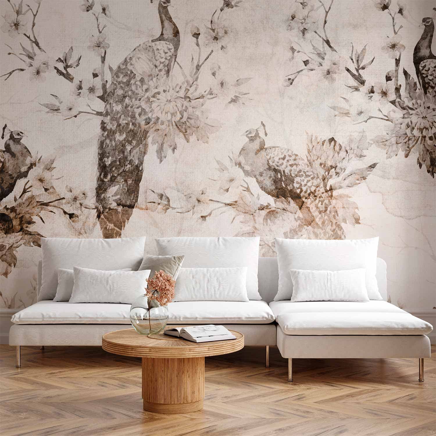 Wall mural Pawie w delikatnych beżach 450×315 cm, premium non-woven