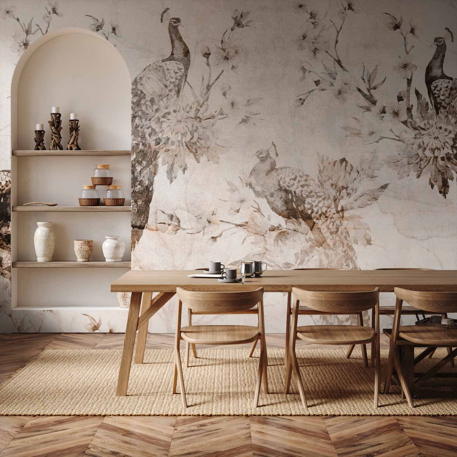 Wall mural Pawie w delikatnych beżach 150×105 cm, waterproof material