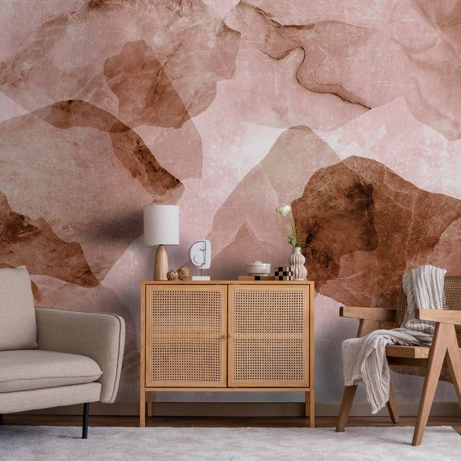 Wall mural Różowe terrazo - minimalistyczne tło w marmurowy akwarelowy deseń 300×210 cm, premium non-woven