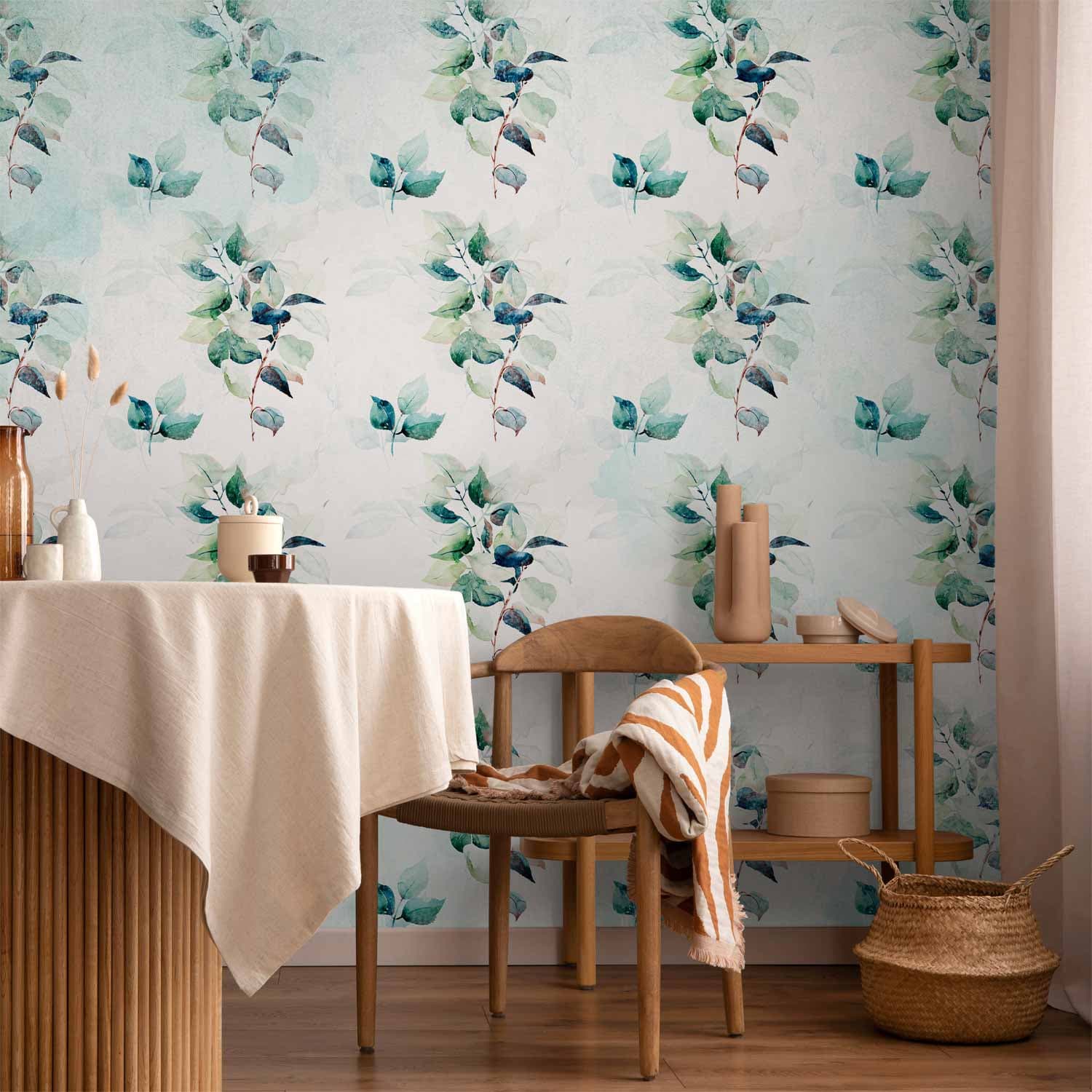 Wall mural Miętowa natura - jednolity deseń w motyw roślinny z zielonymi liśćmi 250×175 cm, waterproof material