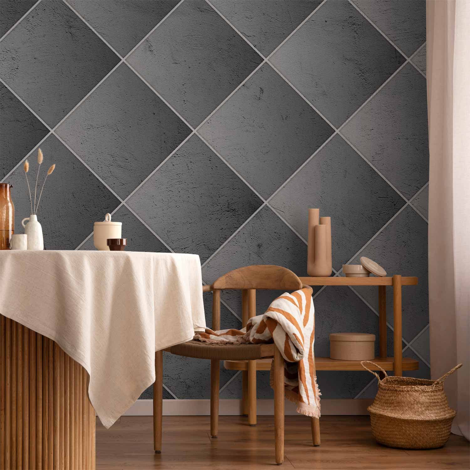 Wall mural Szara symetria - geometryczny wzór w deseń z betonu z białymi fugami 100×70 cm, waterproof material