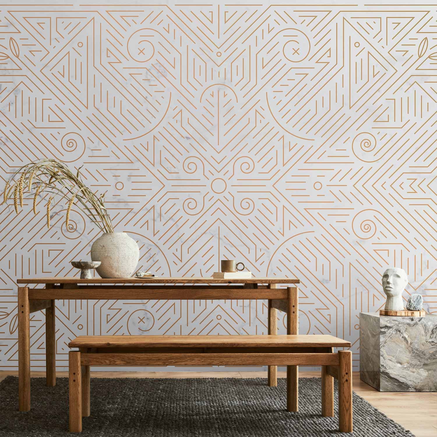 Fototapeta Wzór geometryczny odcienie złota i kamień marmuru 150×105 cm, materiał wodoodporny